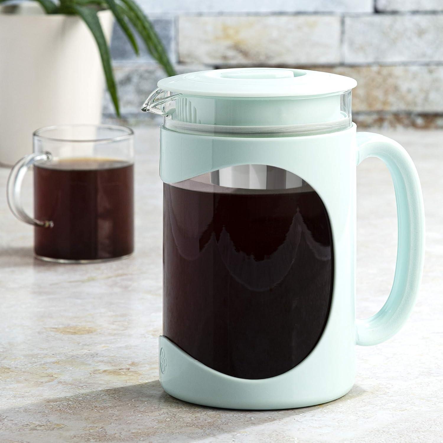 Primula Burke Deluxe Cold Brew Iced Coffee Maker, Comfort Grip Handle, Durable Glass Carafe, Removable Mesh Filter, Perfect 6 Cup Size, Dishwasher Safe, 1.6 qt, Aqua 1.6 qt Aqua Coffee Maker