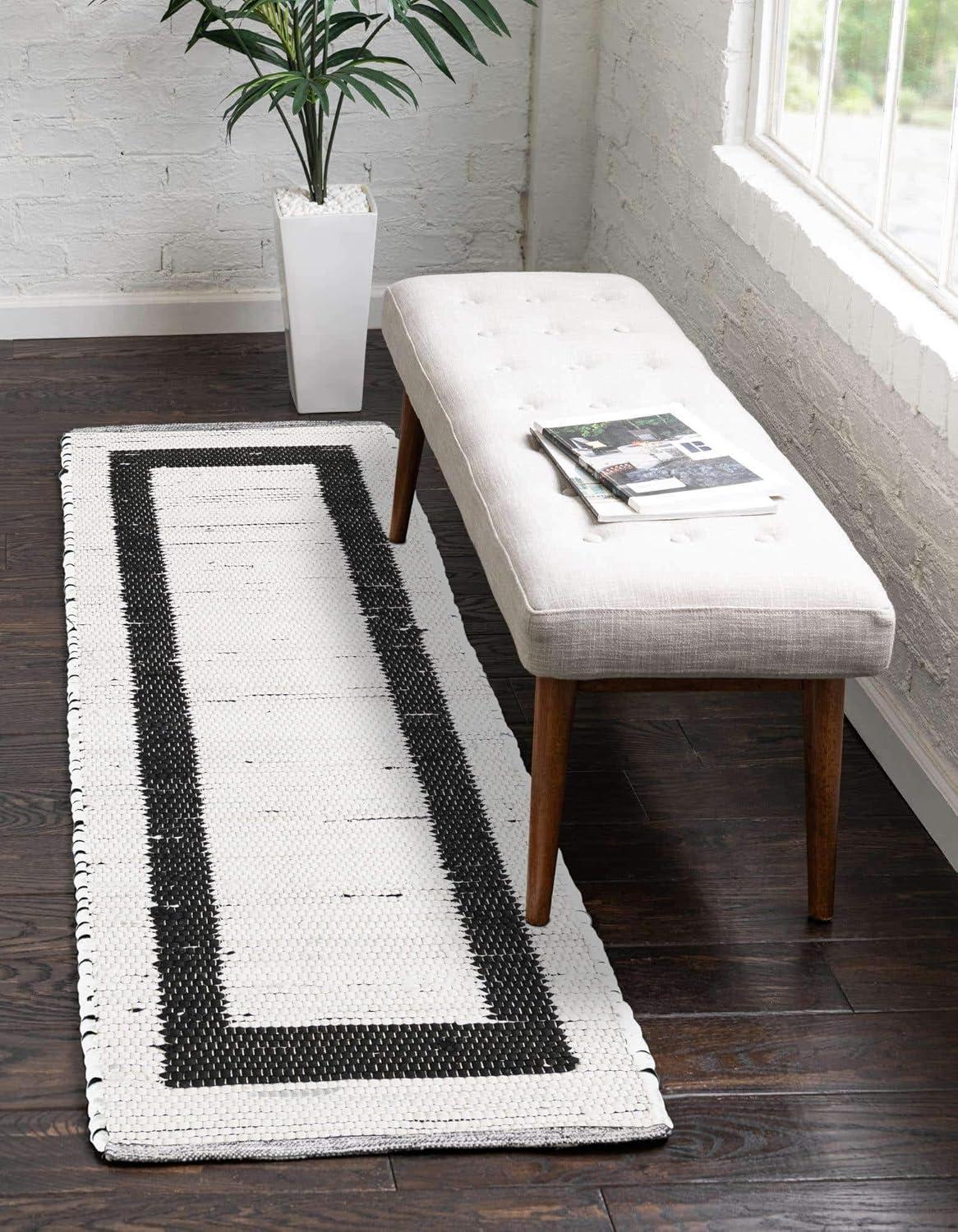 Handwoven Black and White Geometric Jute Runner Rug