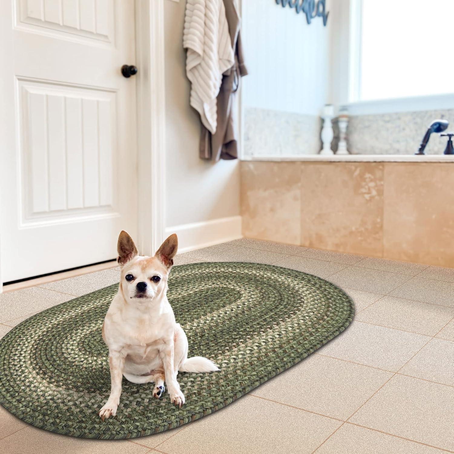 Cedar Ridge Handmade Braided Oval Rug in Sage Green, Washable and Reversible