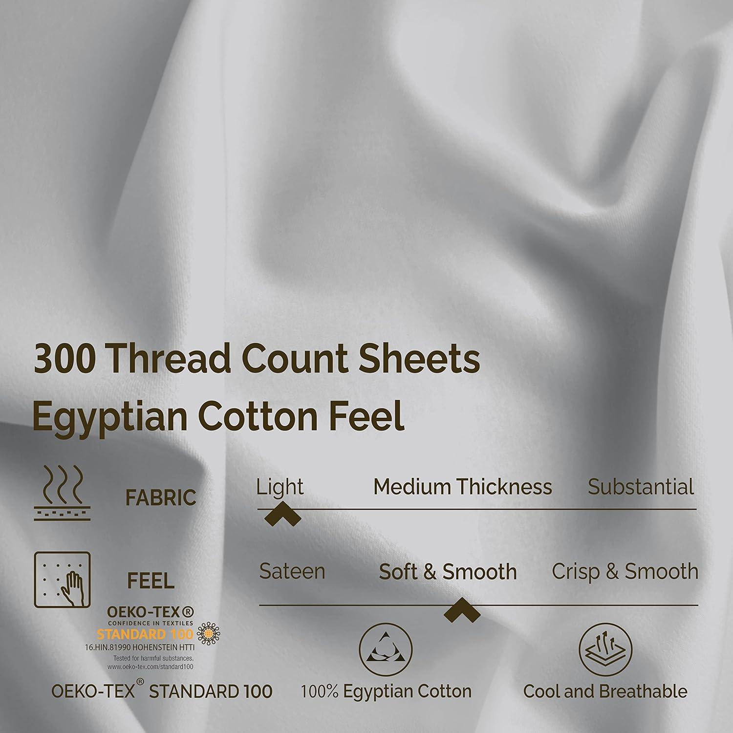 Superior Egyptian Cotton 300 Thread Count Bed Sheet Set, Twin XL, Light Grey