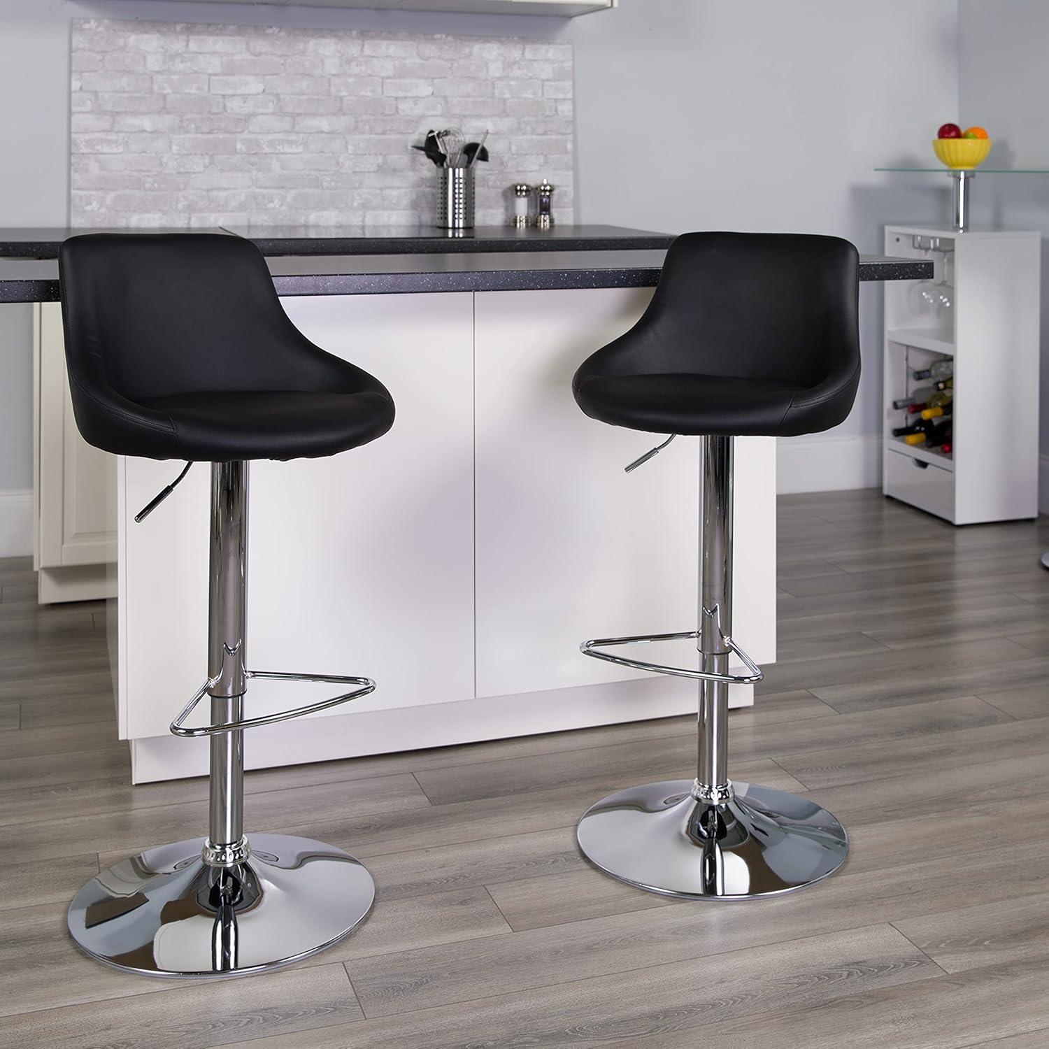 Flash Furniture Contemporary Black Vinyl Bucket Seat Adjustable Height Barstool with Chrome Base