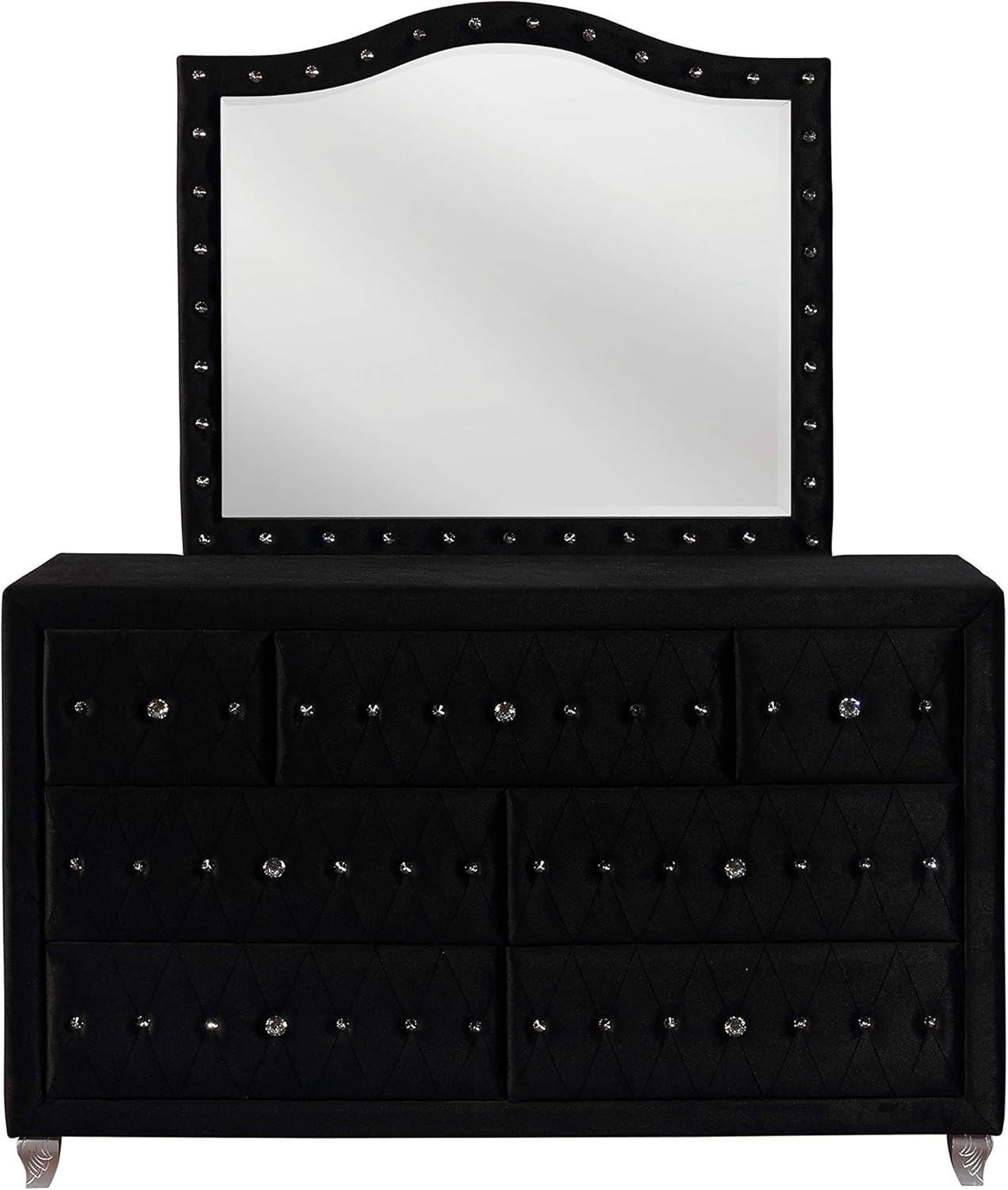 Deanna Button Tufted Dresser Mirror Black