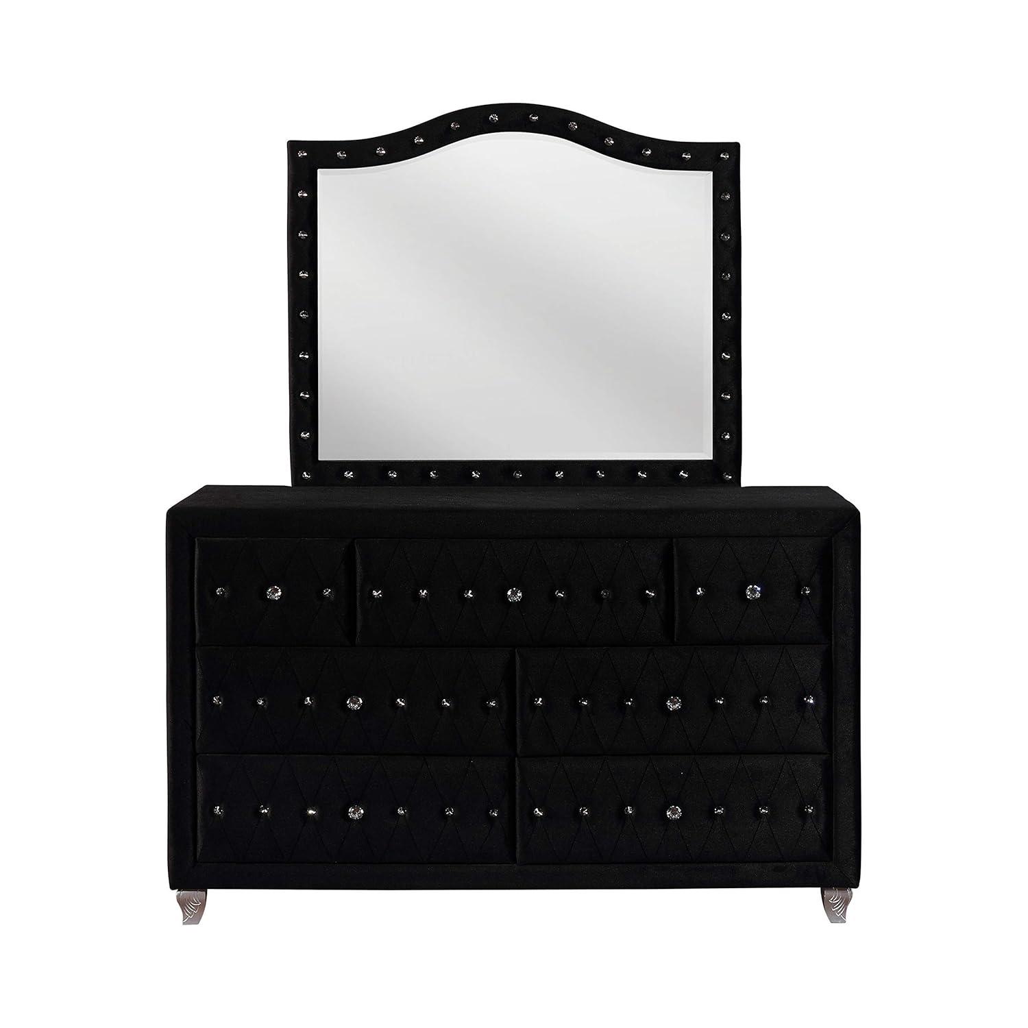 Deanna Button Tufted Dresser Mirror Black