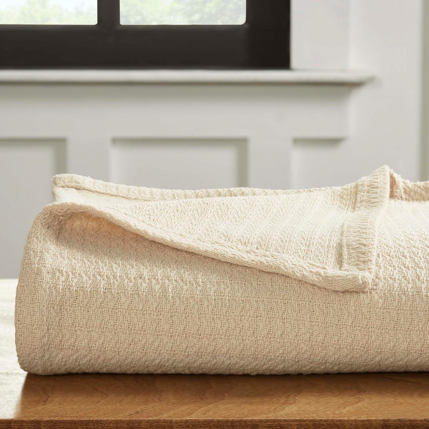 Waffle Weave Honeycomb Knit Soft Textured All-Season Cotton Blanket