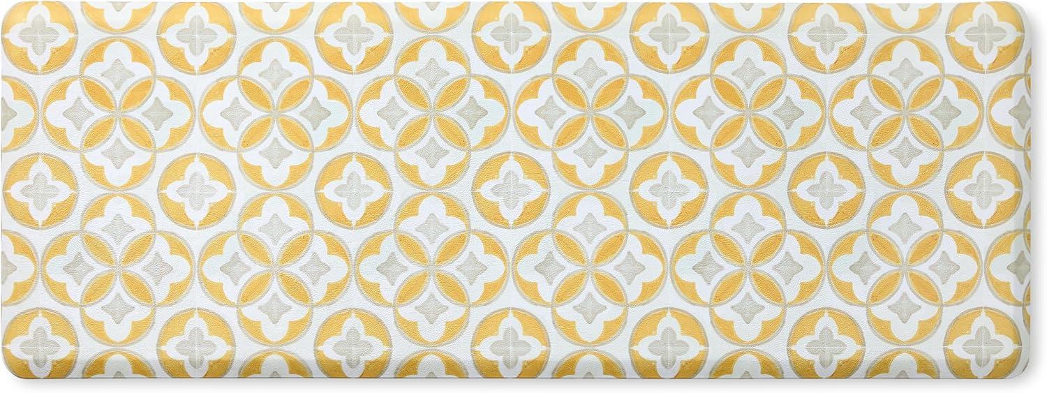 Yellow and Gray Geo Trellis Anti-Fatigue Kitchen Mat, 20"x55"