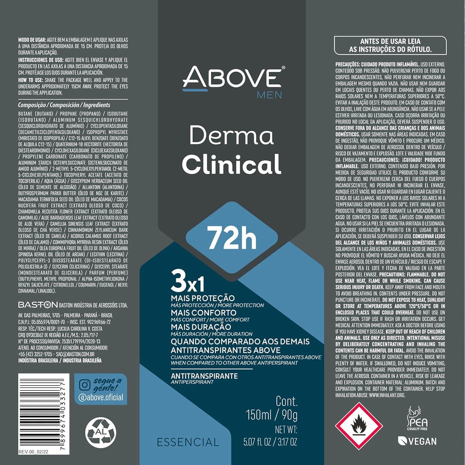 Above 72 Hours Desodorante Antitranspirante en Spray Derma Clinical, 3.17 oz