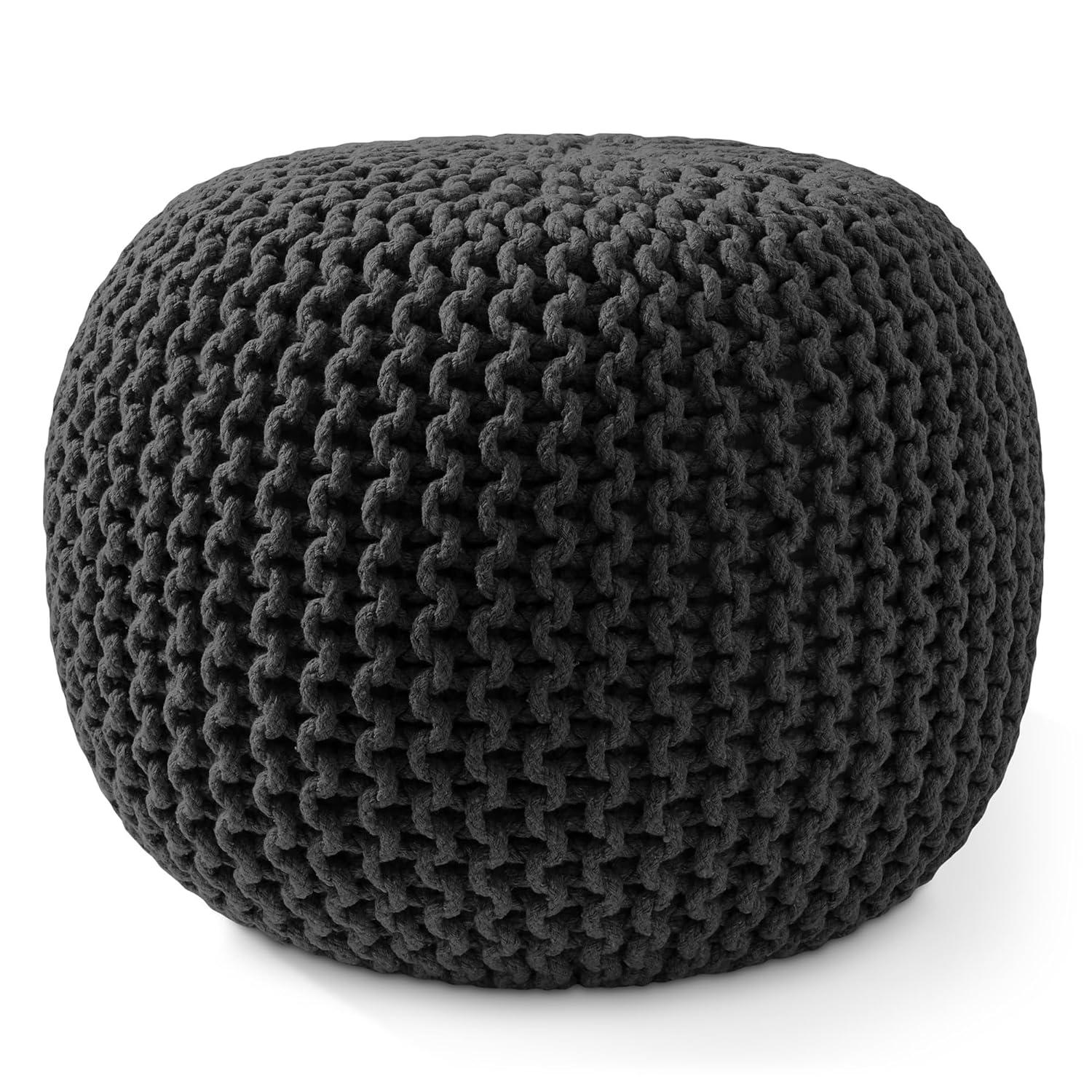 Casafield Casafield Round Pouf Ottoman, Cotton Knit Upholstered Footrest - Light Pink