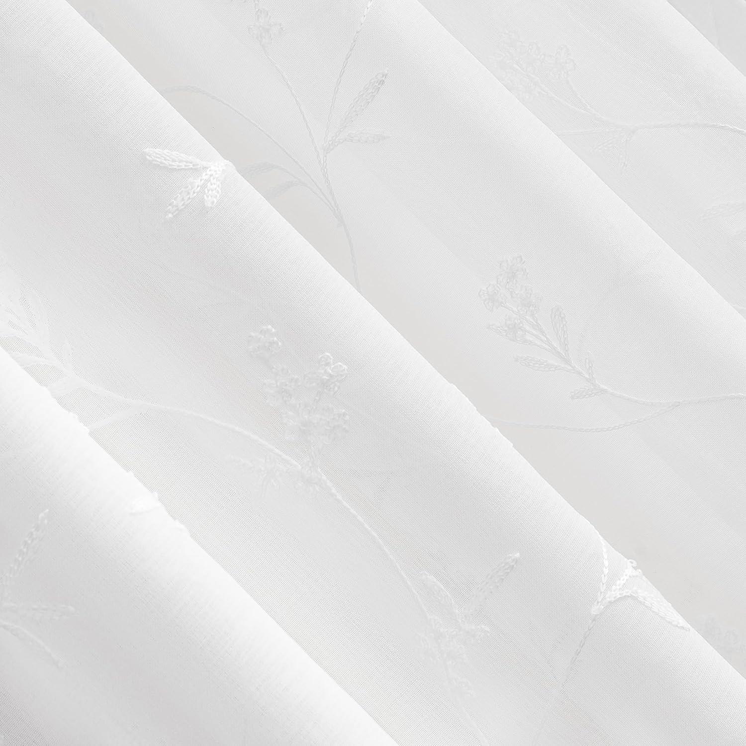 17"x50" Delia Embroidered Floral Sheer Rod Pocket Curtain Valance Ivory - No. 918: Botanical Window Valance