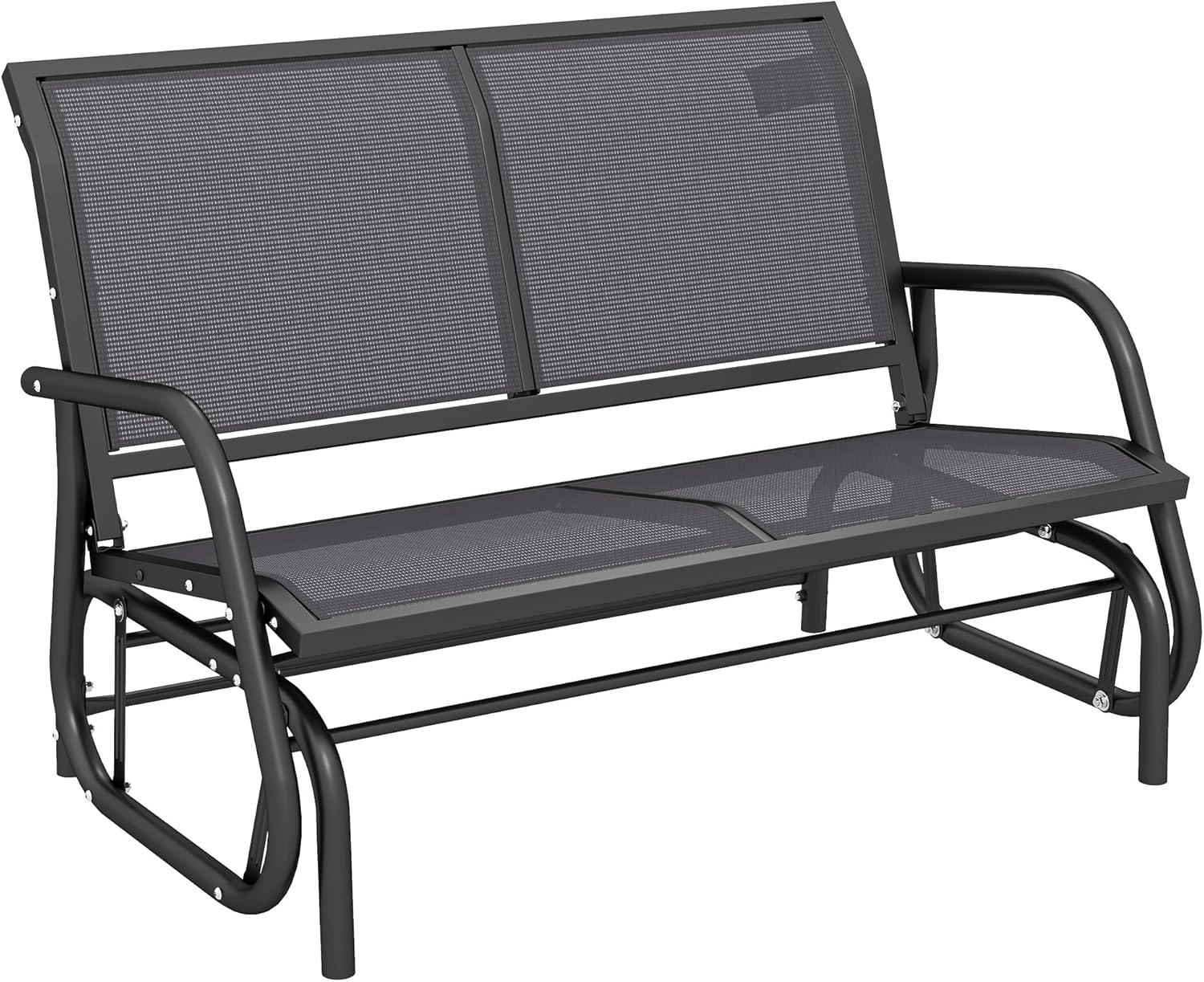 Outsunny 2-Person Outdoor Glider Bench, Patio Double Swing Rocking Chair Loveseat w/Powder Coated Steel Frame for Backyard Garden Porch, Gray