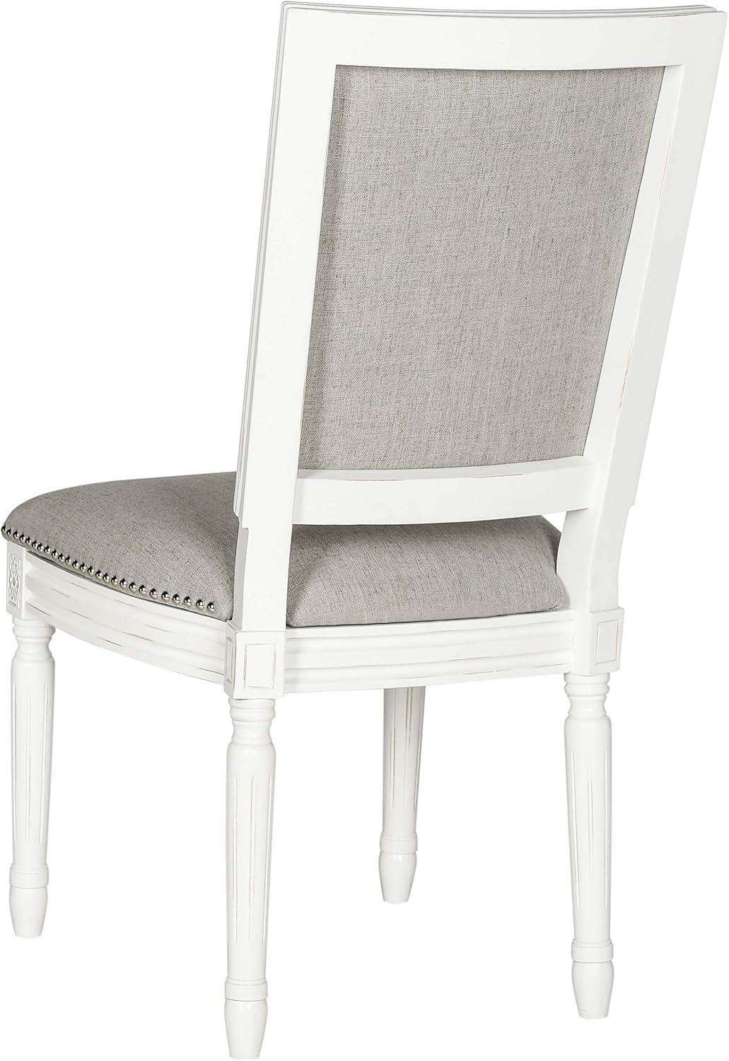 Buchanan 19H French Brasserie Linen Rectangle Side Chair Silver Nail Heads (Set Of 2) - Light Grey/Cream - Safavieh