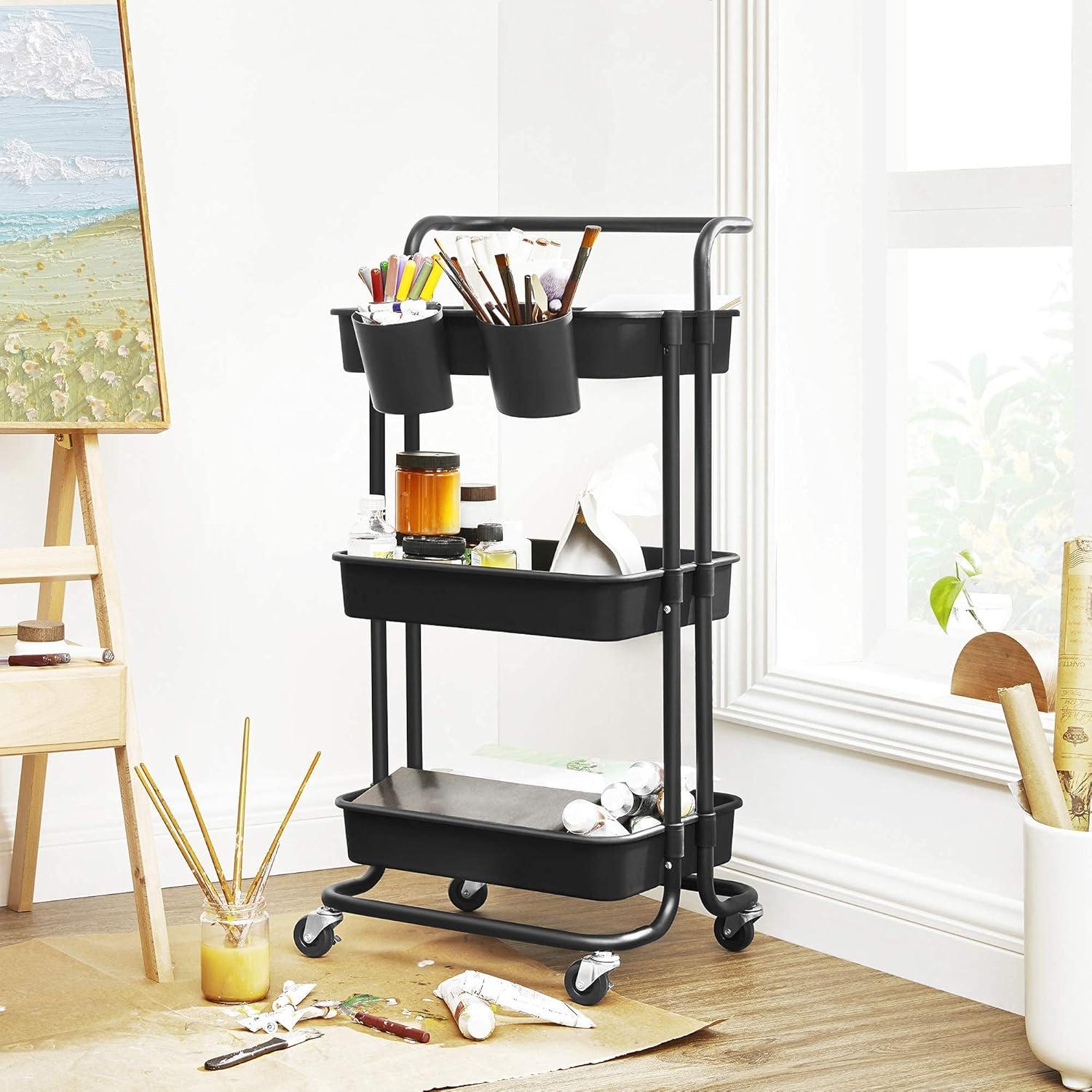 SONGMICS Rolling Cart 3-Tier Storage Cart Utility Cart Black