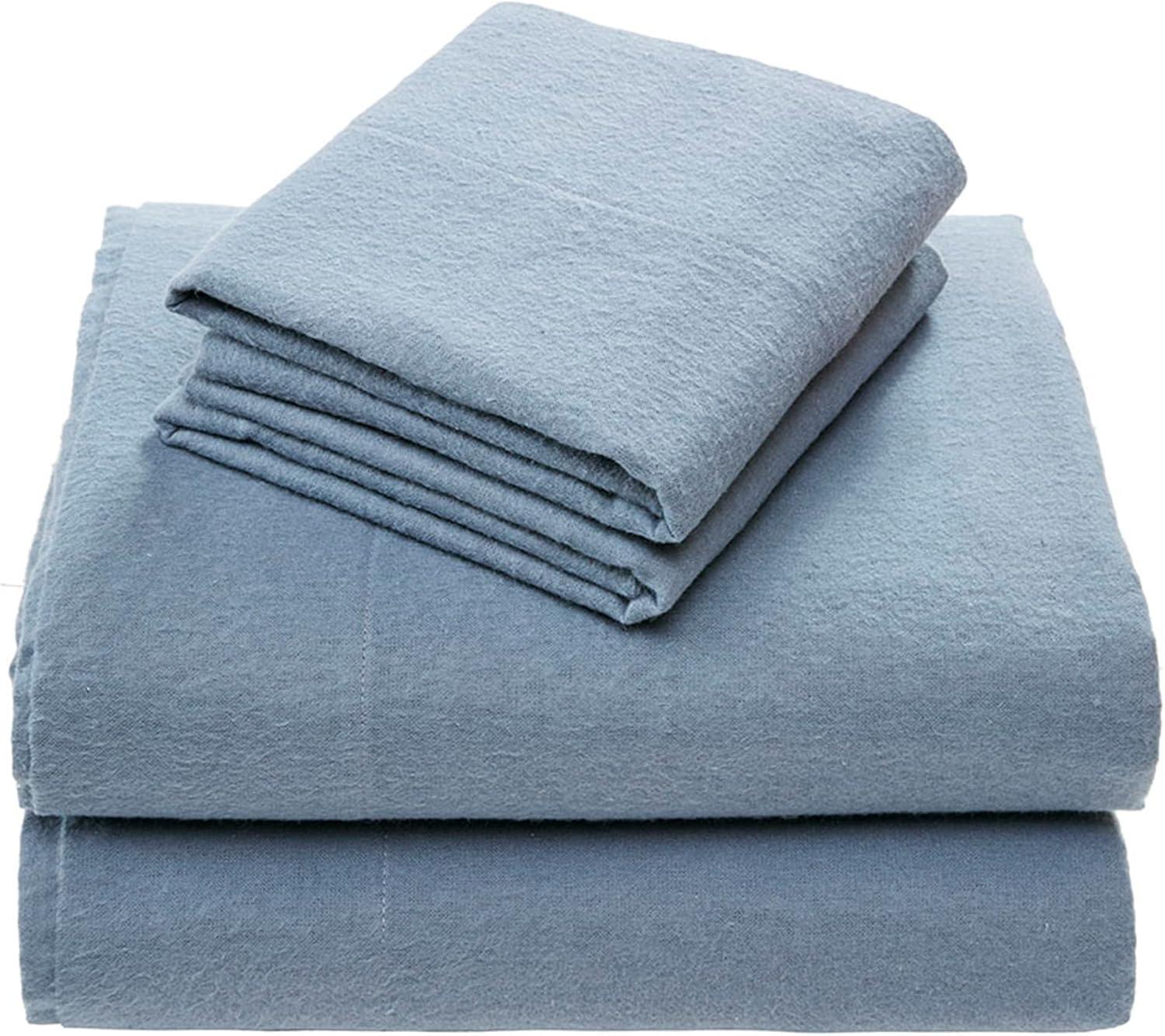 Queen Blue Cotton Flannel Deep Pocket Sheet Set