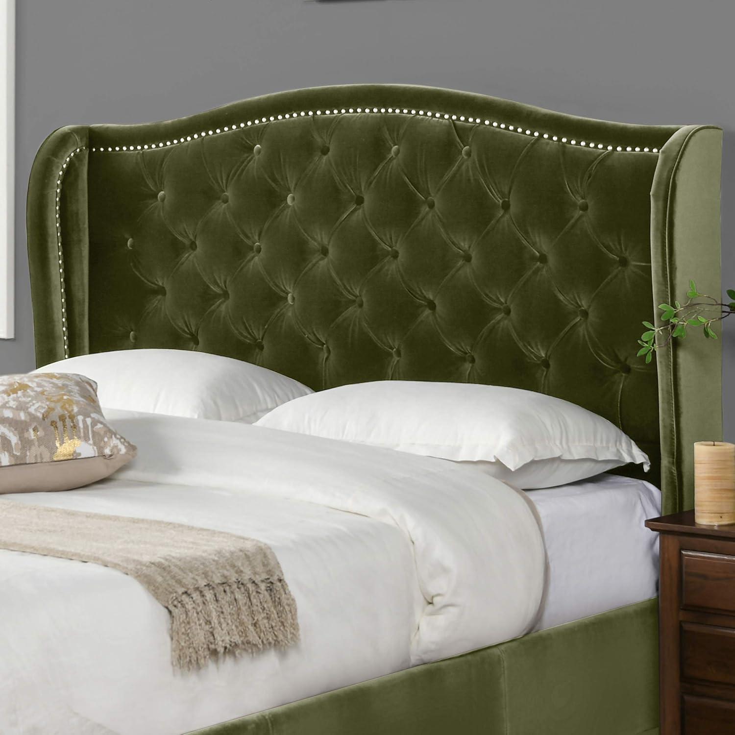 Jennifer Taylor Home Marcella Tufted Wingback Queen Bed Olive Green