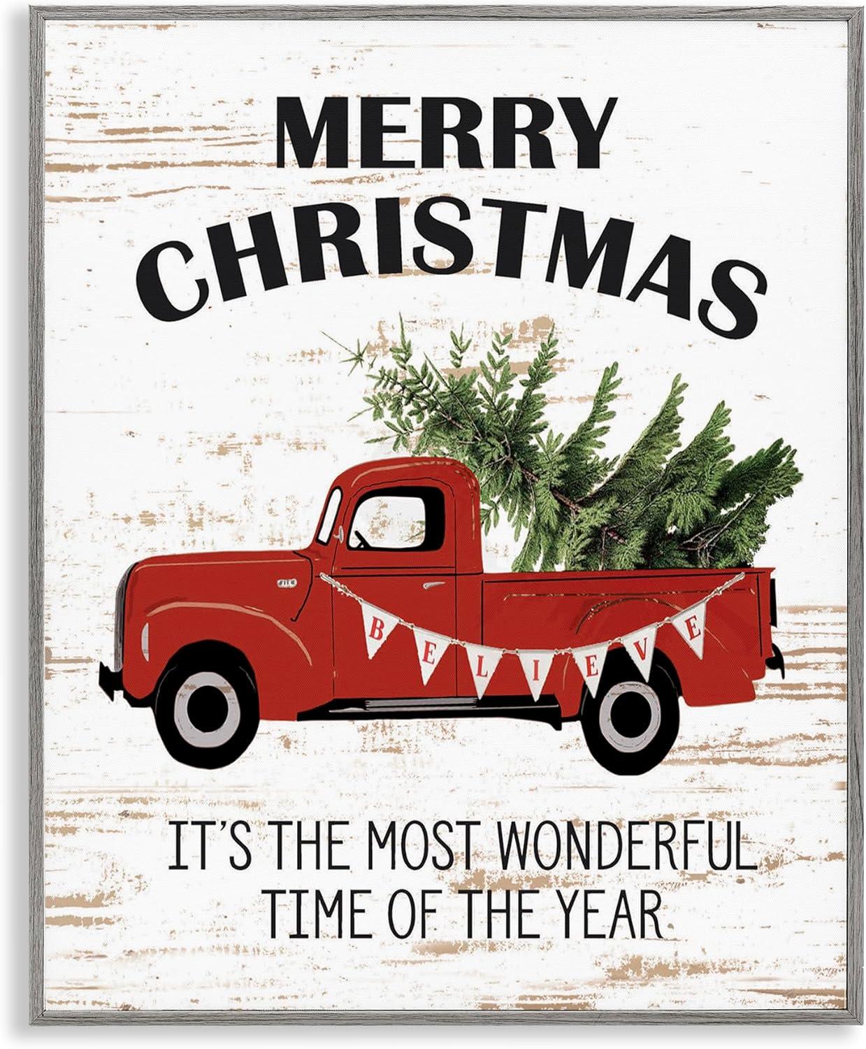 Stupell Industries Christmas Most Wonderful Time Vintage Truck, 24 x 30,Design by Lettered and Lined