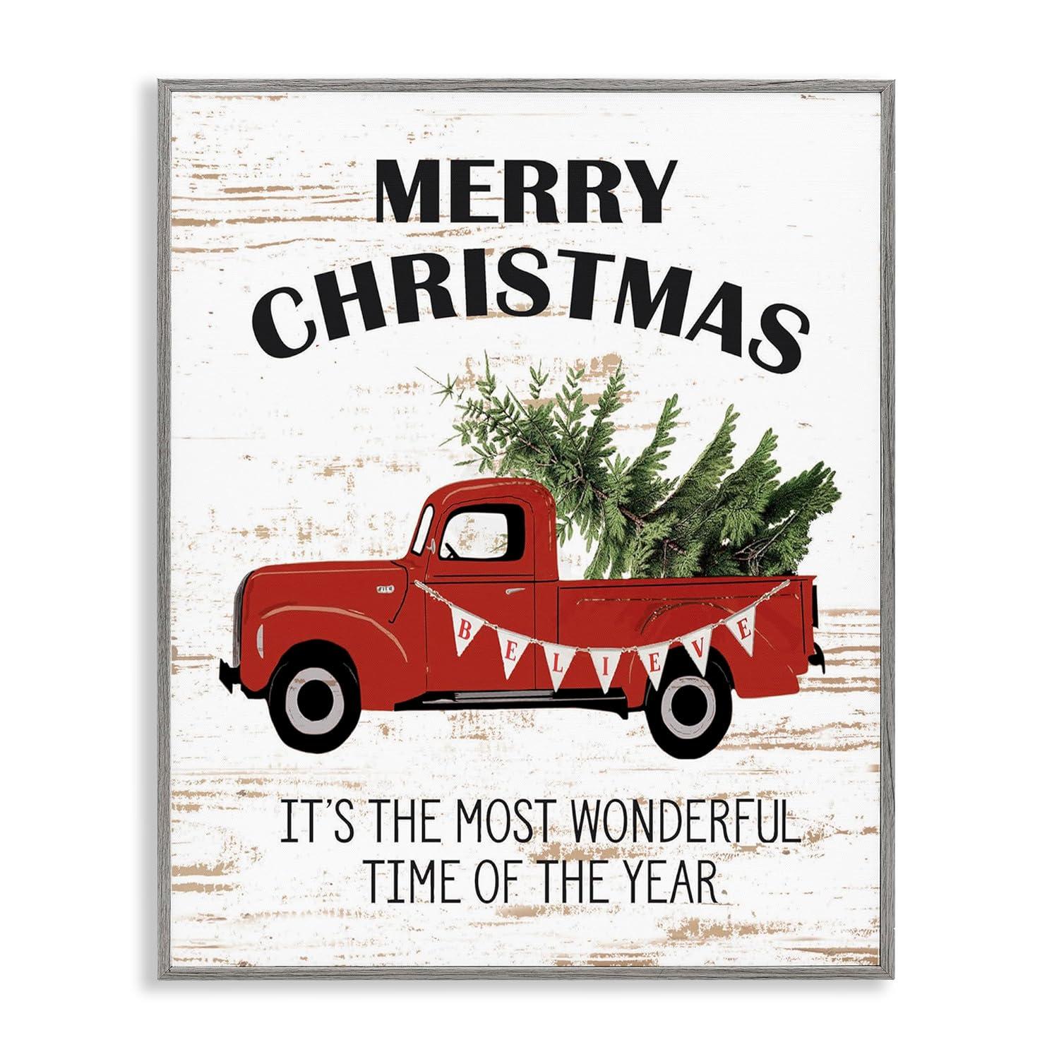 Stupell Industries Christmas Most Wonderful Time Vintage Truck, 24 x 30,Design by Lettered and Lined