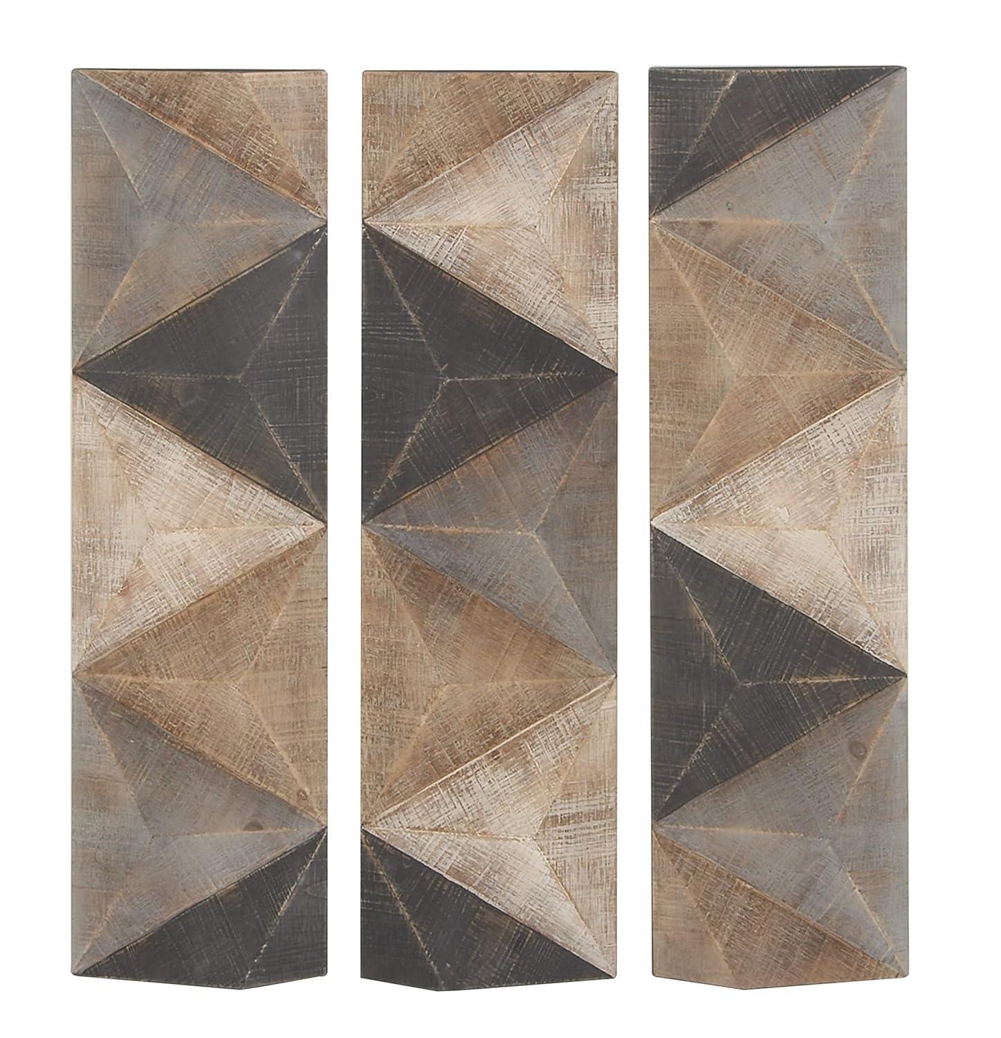 DecMode Decoración de Pared con Patrón de Azulejos Triangulares de Madera Tallada Estilo Granja con Acabado Marrón/gris, 11"Ancho x 36"Alto