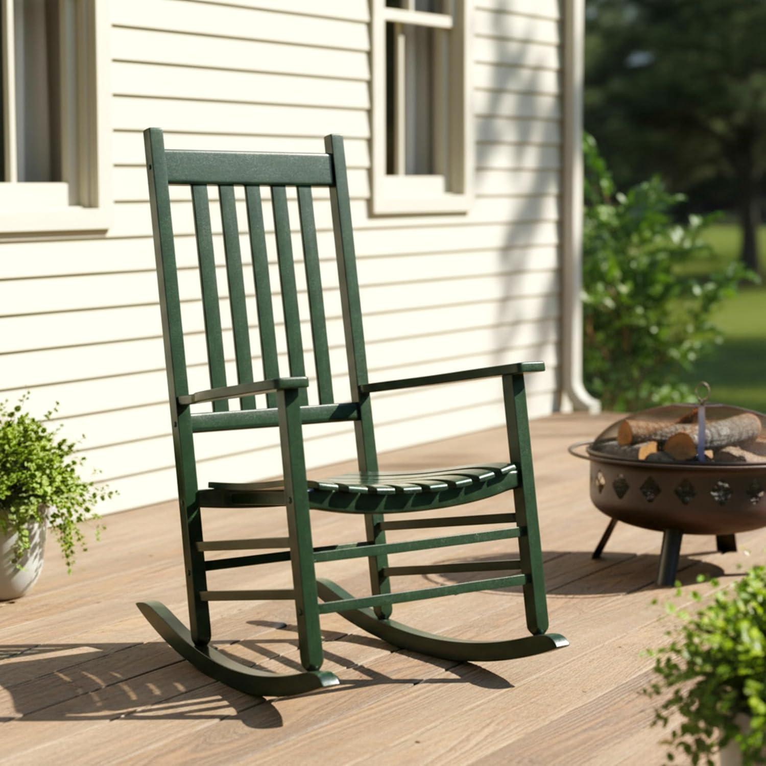 Shine Company Traditional Hardwood Indoor/Outdoor Patio Porch Rocker in Green