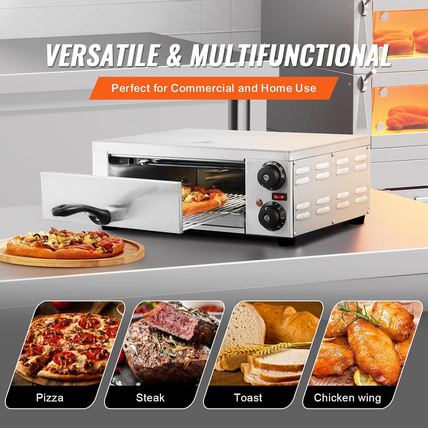 VEVOR Electric Pizza Oven for Countertops, 12-inch, 1500W, with Temp Control & 0-120 Min Timer, Even Baking Technology & Easy Clean Crumb Tray