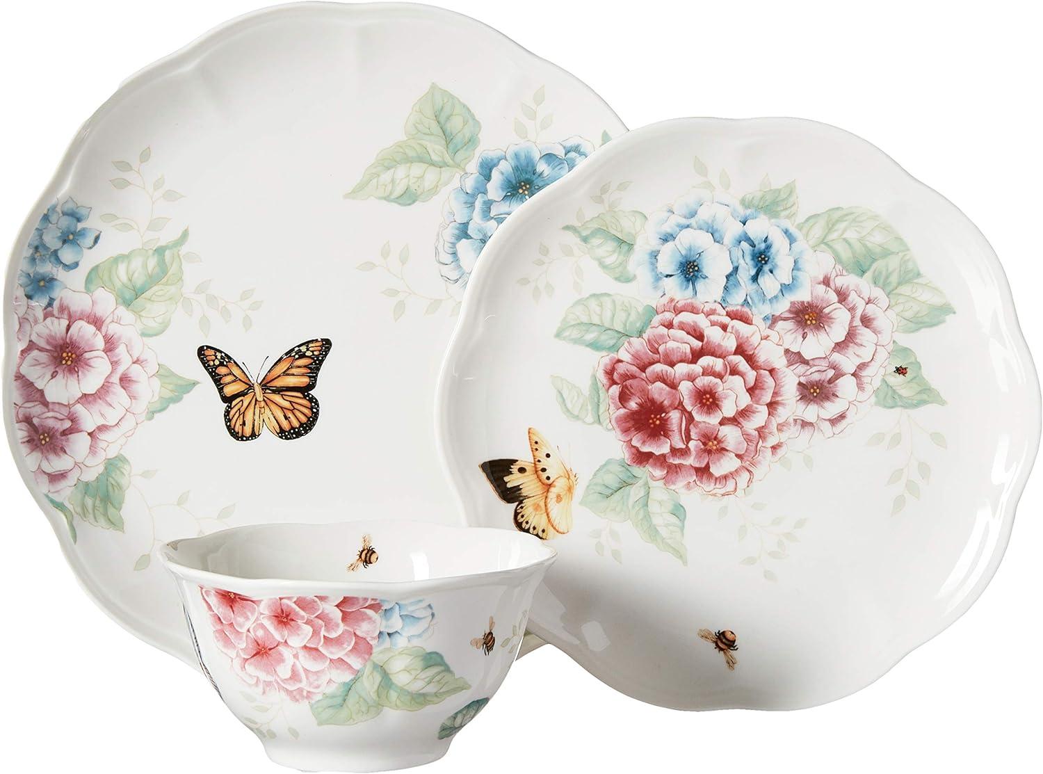 Butterfly Meadow Hydrangea 12-Piece Porcelain Dinnerware Set