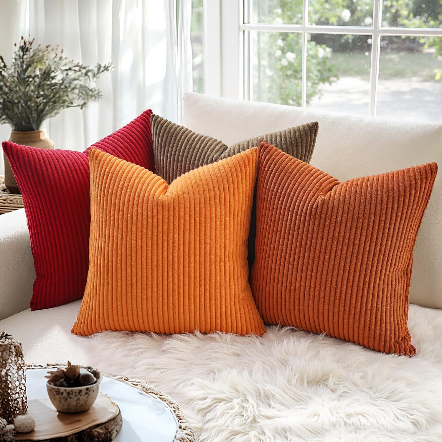 MIULEE Decorative Throw Pillow Covers Pack of 2 Corduroy Soft Soild Pillow Cases Square Pillowcases for Cushion Couch Sofa Bedroom Living Room 20 x 20 Inch Red