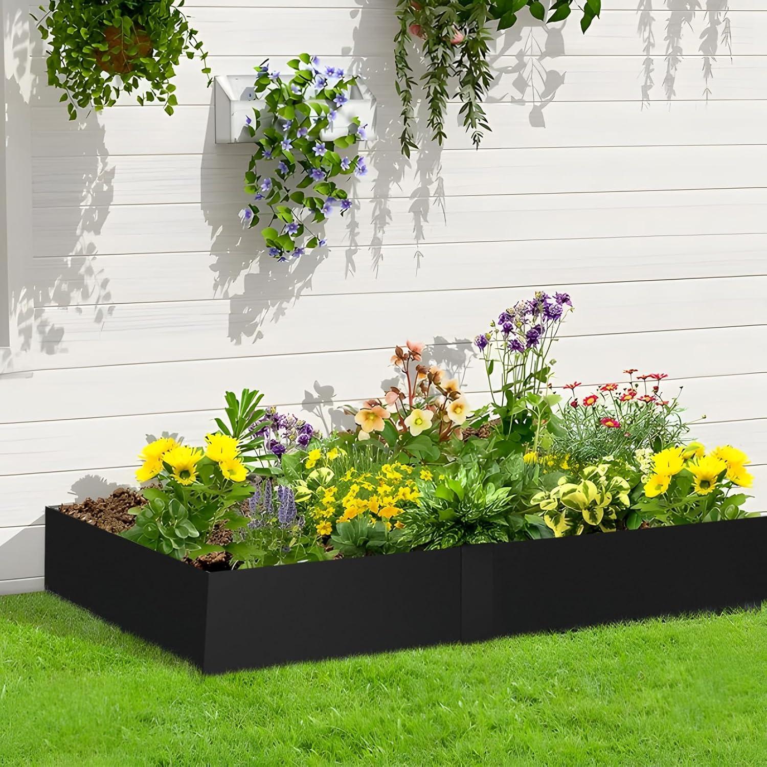 KFFKFF 6 PCS Metal Landscape Edging 40" L x 8" H Galvanized Steel Garden Border Flexible Hammer-In Outdoor Landscaping Edge with 8 Clips for Lawn, Garden, Walkway, Yard (Black)