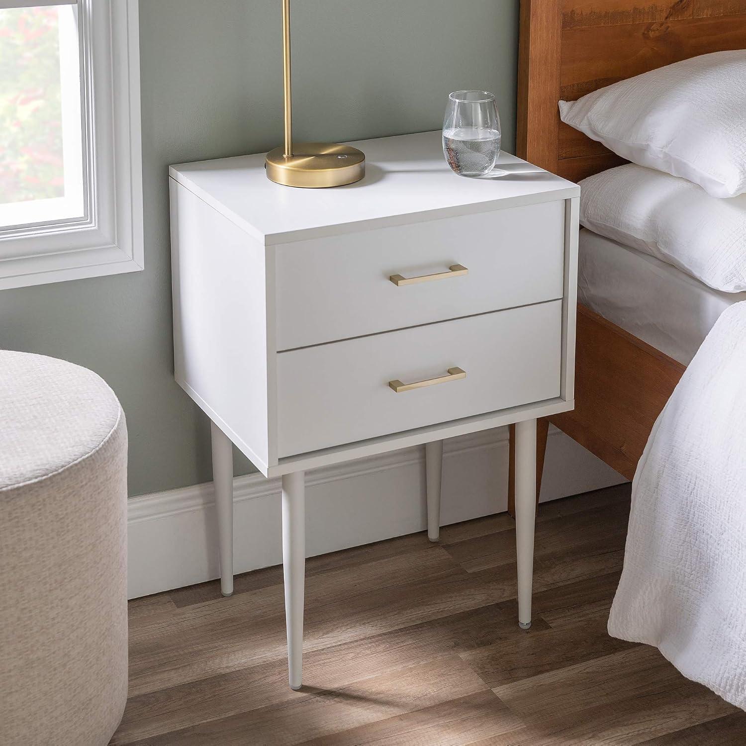 Modern Side Table with Metal Handles - White