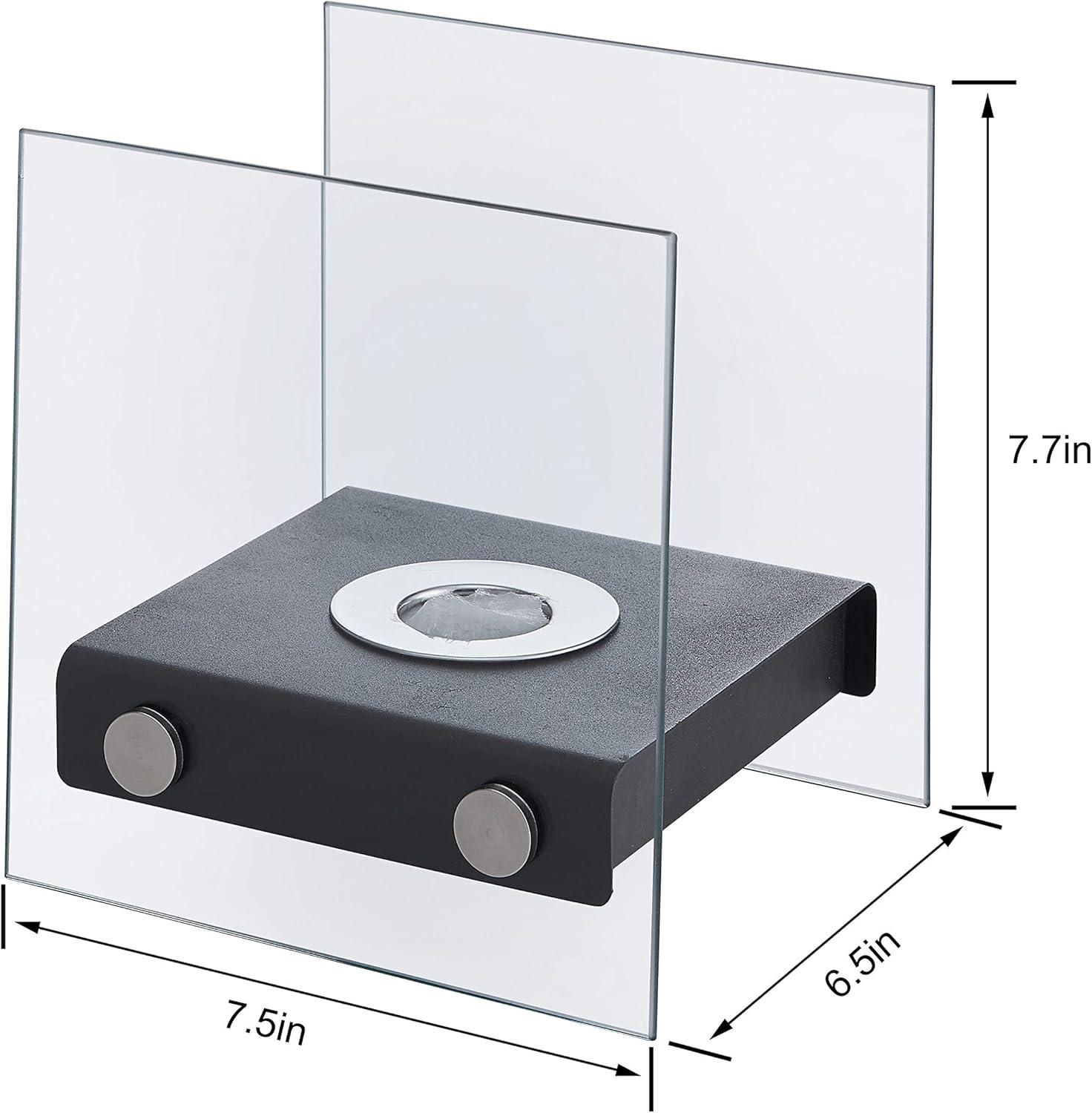 6.75"x7.5" Ventless Smokeless Square Glass & Black Metal Tabletop Fire Pit - Danya B.