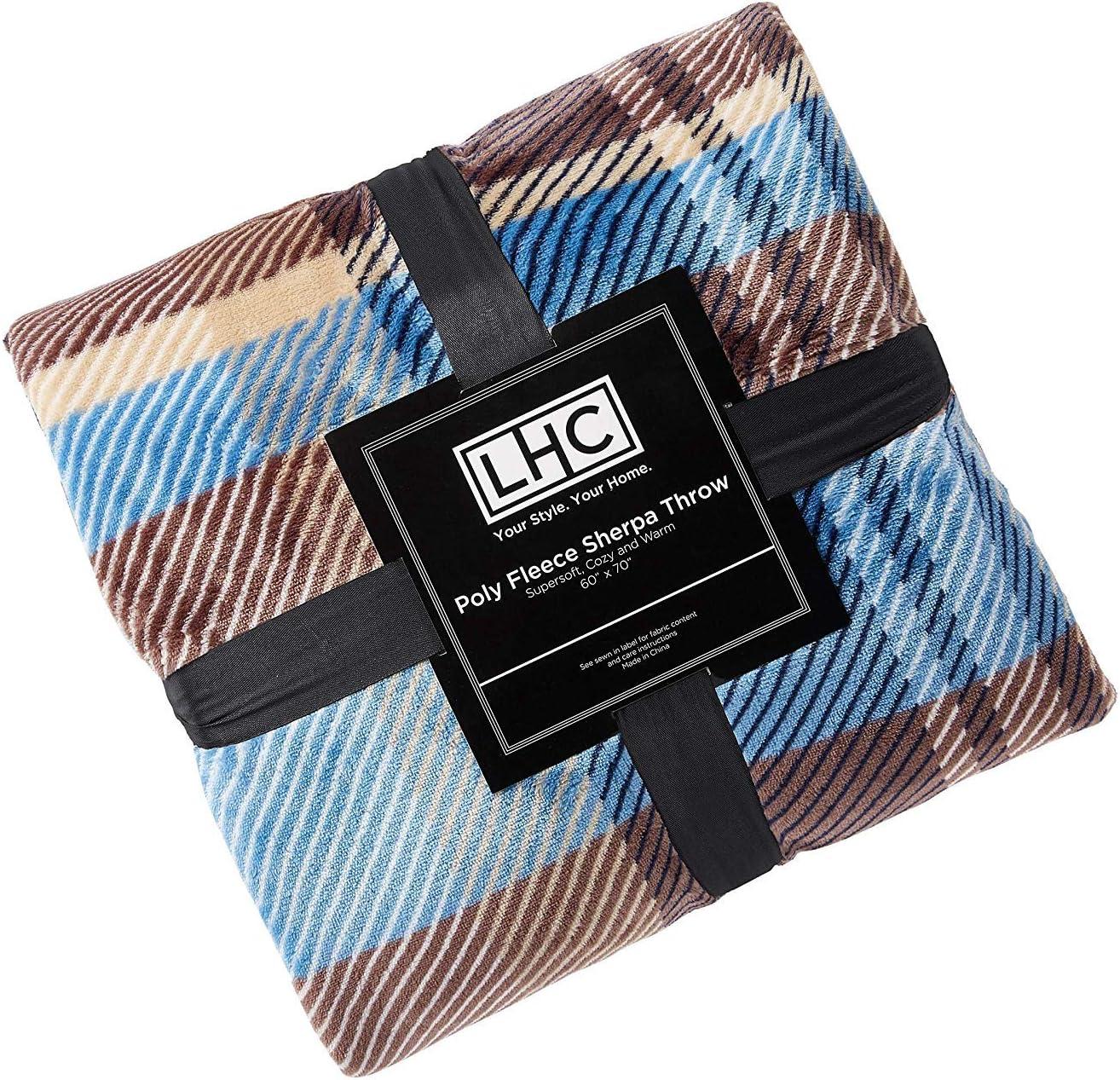 LHC 66-Throw022 Oversized Plush Woven Polyester Sherpa Fleece Plaid Blanket - Horizon