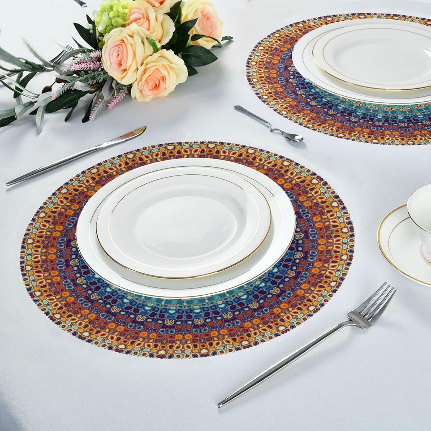 GZHJMY Mandala Round Placemats Set of 4,Non-Slip Heat Resistant Washable Table Mats for Kitchen Dining Table Decoration,15.4 Inch