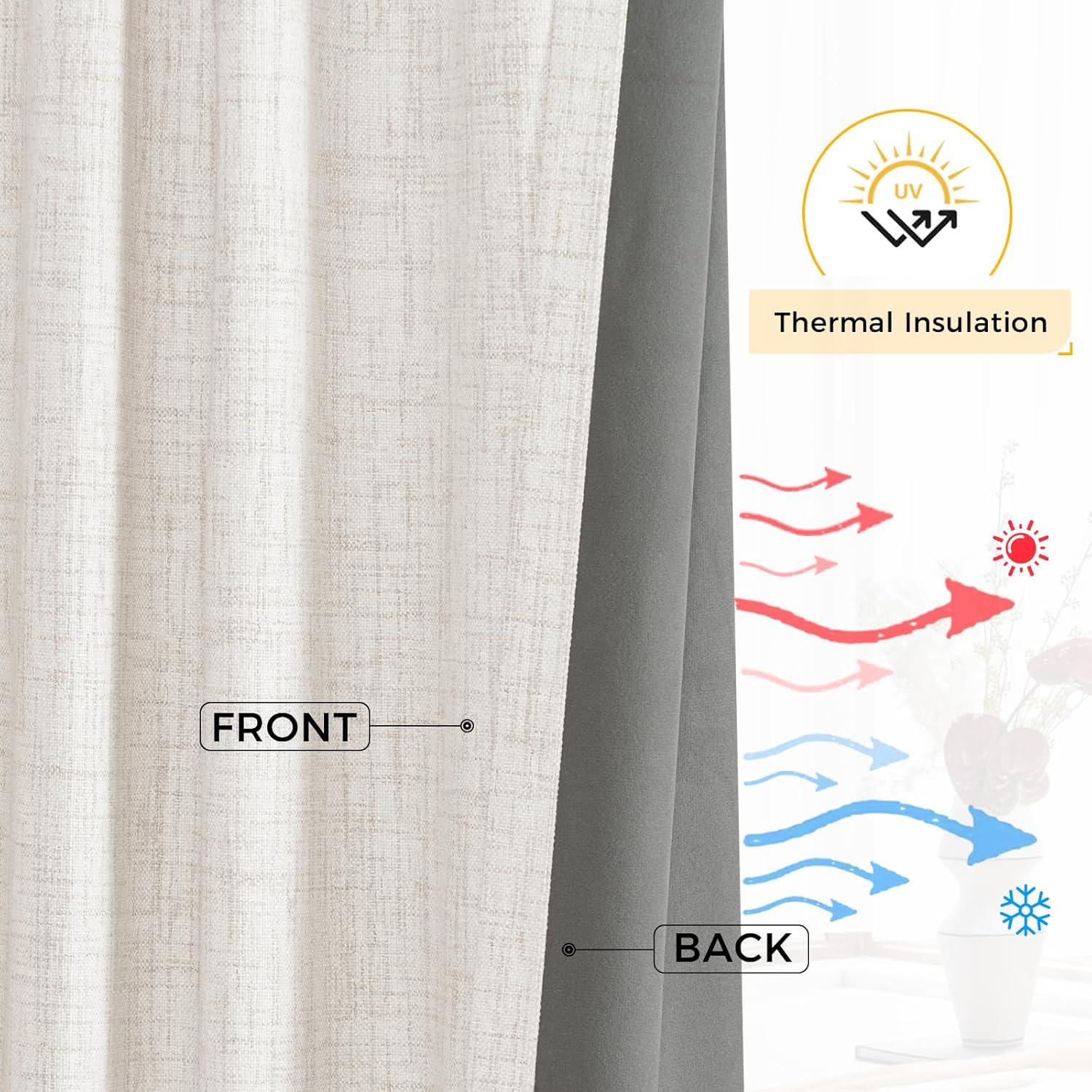 Beige Linen Blackout Rod Pocket Indoor Curtains 84" x 100"