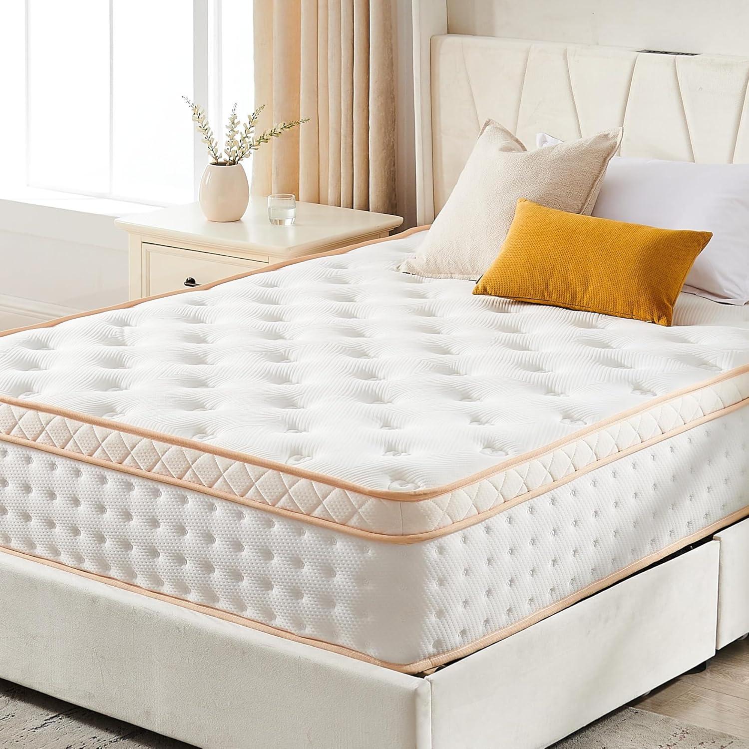 10 Inch Queen Mattress, Medium Firm Hybrid Mattress with Gel Memory Foam & Pocketed Coils, CertiPUR-US Certified, Pressure Relief, Motion Isolation, 100-Night Trial, 80“ x 60" x 10"