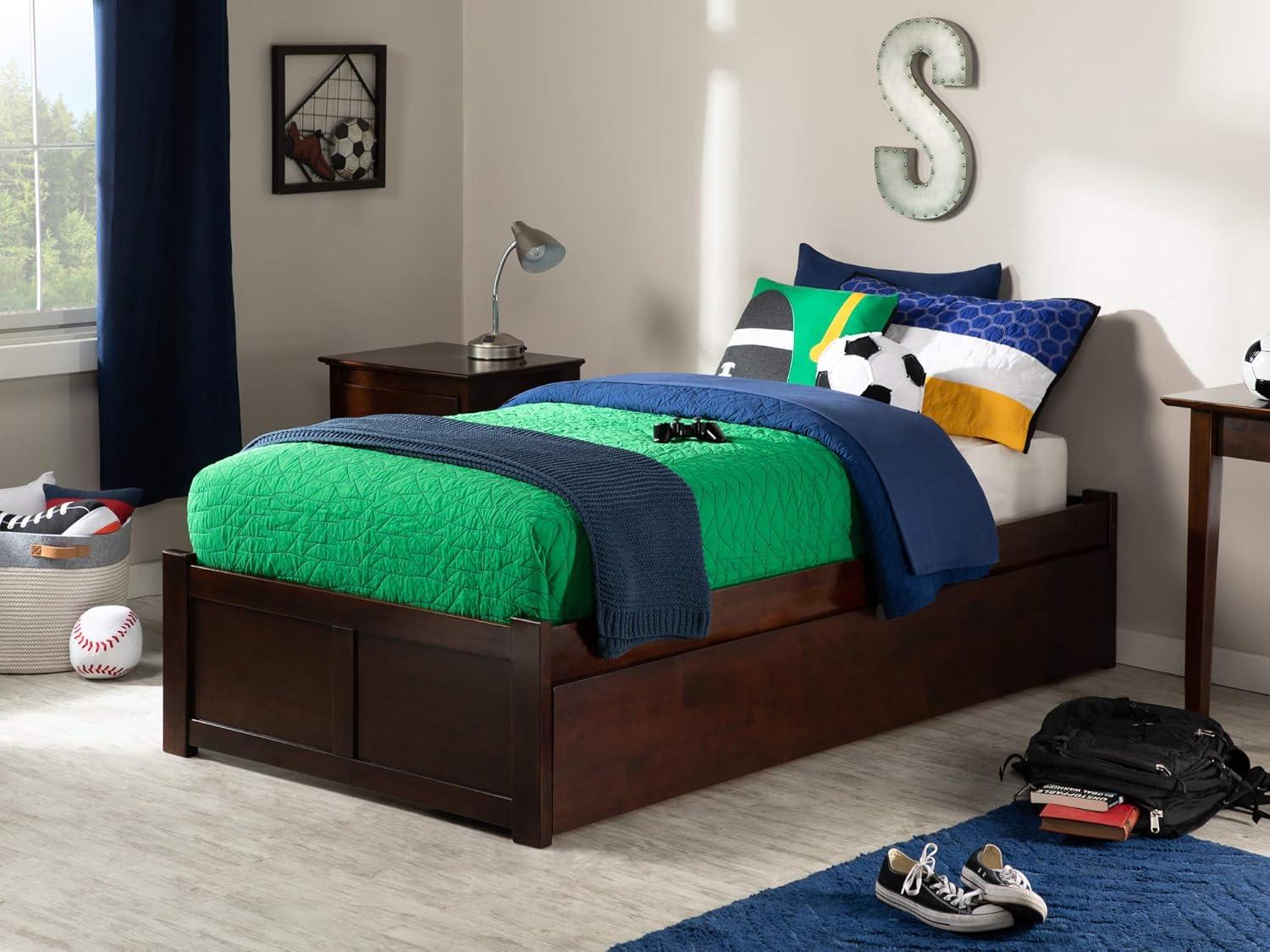 Concord Twin XL Platform Bed with Trundle in Walnut Finish