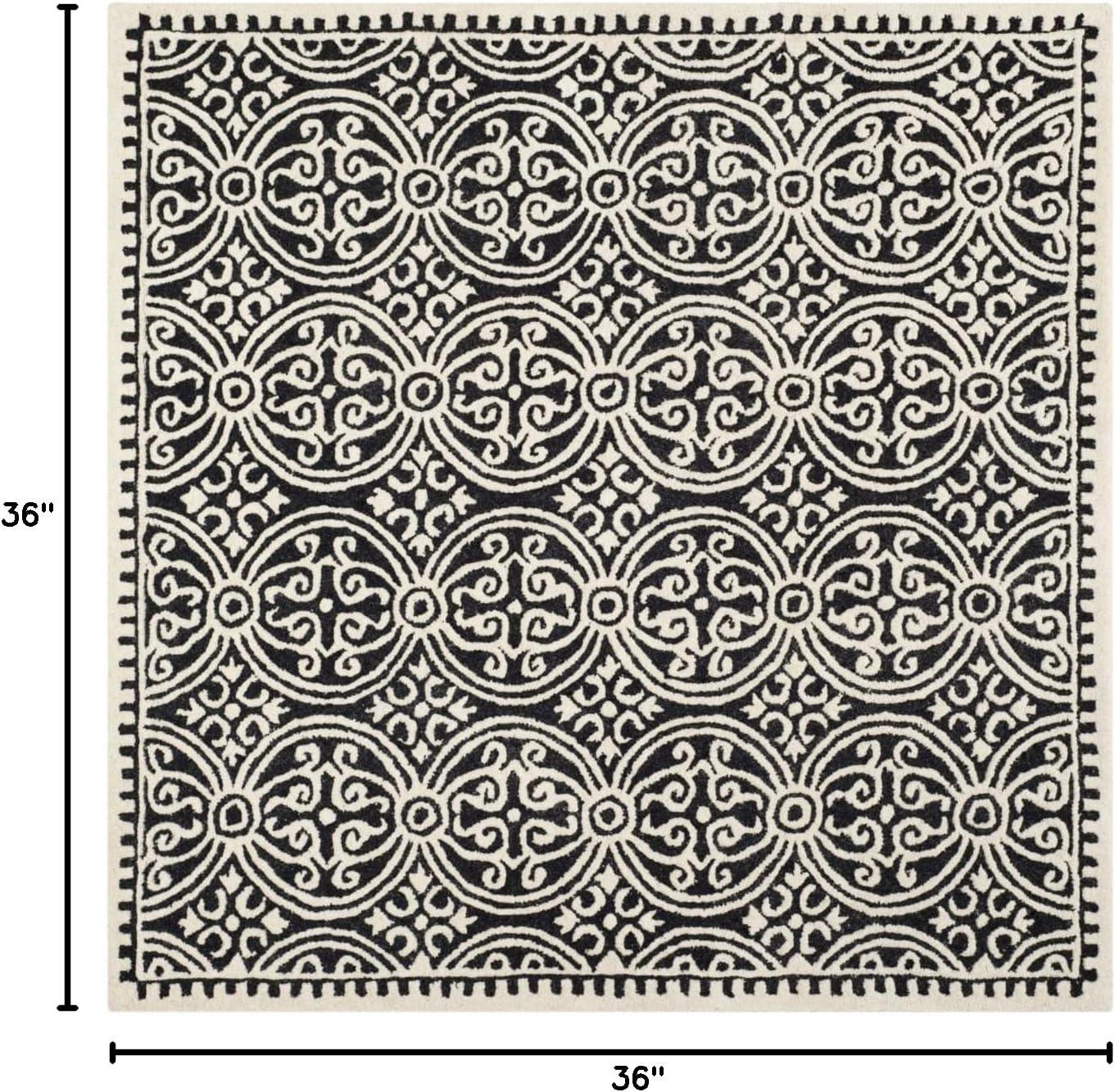 Ivory and Black Geometric Wool 3' x 3' Square Rug