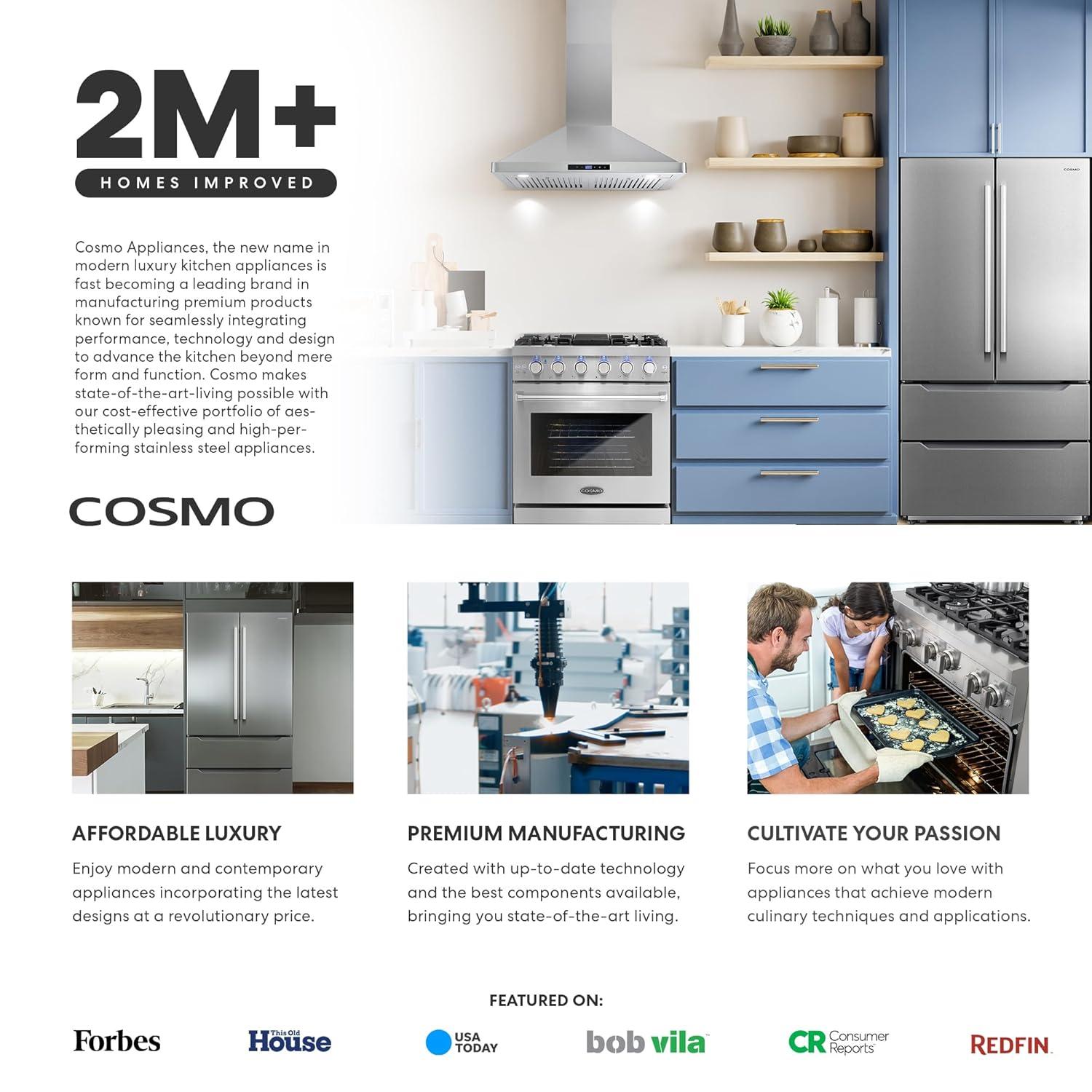 Cosmo 36 in. Ducted Under Cabinet Range Hood in Stainless Steel with Push Button Controls, Permanent Filters, LED Lights
