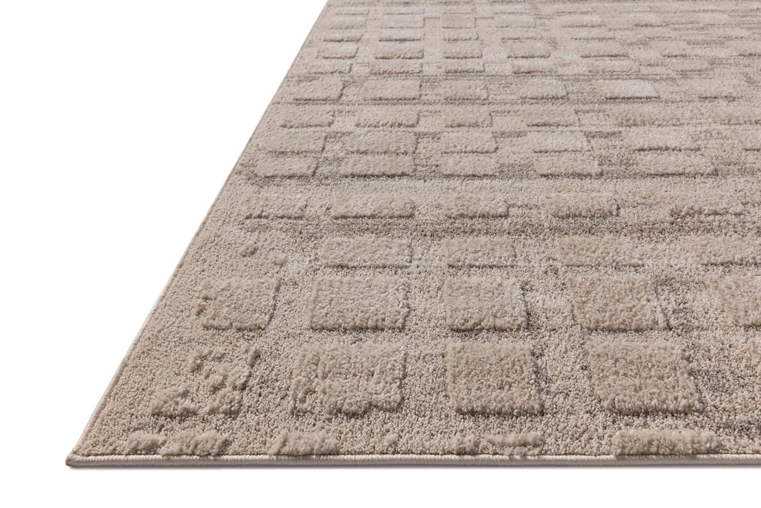 Pebble Beige High Pile Polyester Moroccan Area Rug