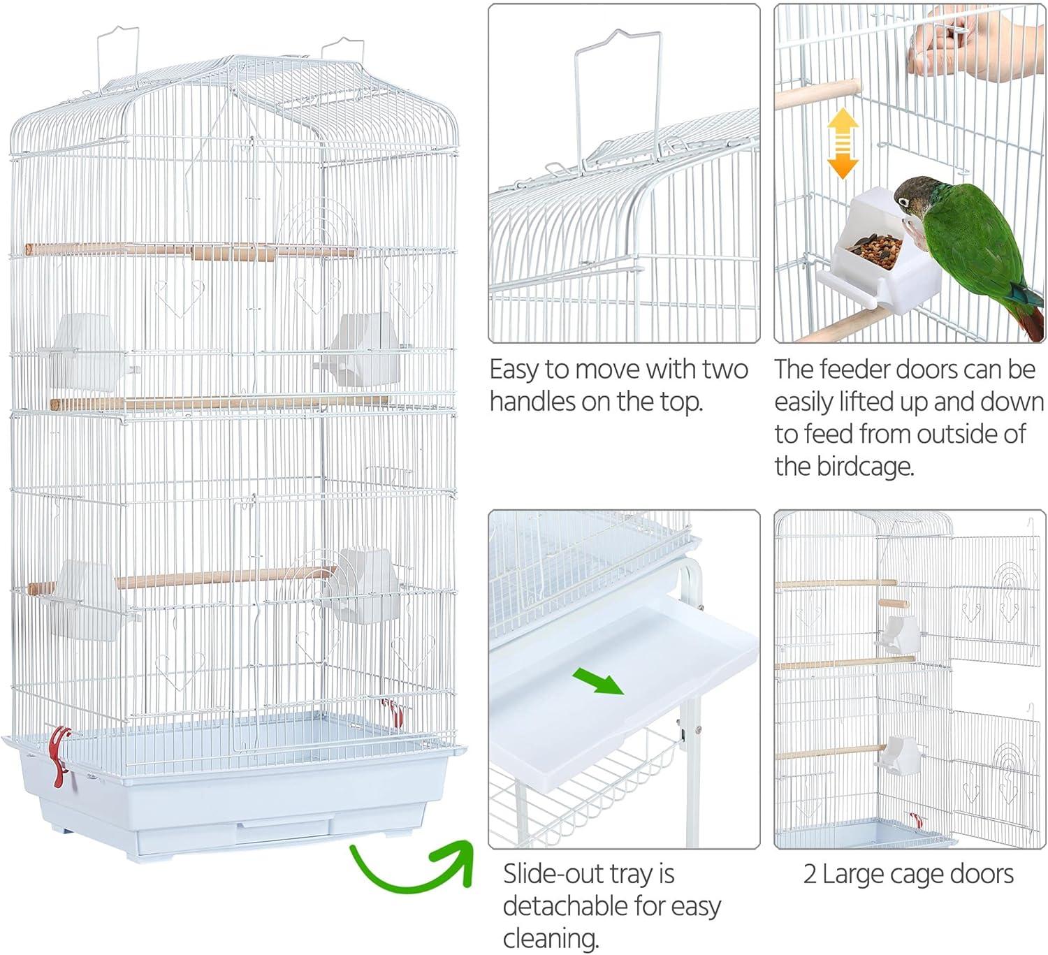 Yaheetech Open Top Metal Bird Cage Large Rolling Parrot Cage With Stand