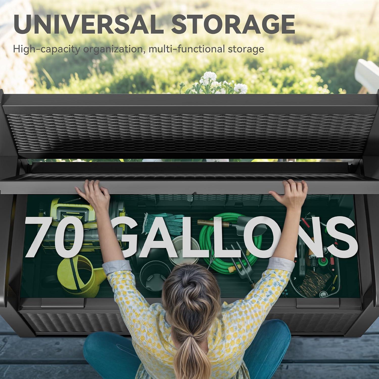 YITAHOME 32 Gallon Rattan Deck Box, Indoor Outdoor Storage Box for Patio Furniture, Pool Accessories, Cushions, Garden Tools, Sports Equipment, Waterproof Resin with Lockable Lid & Side Handles, Black