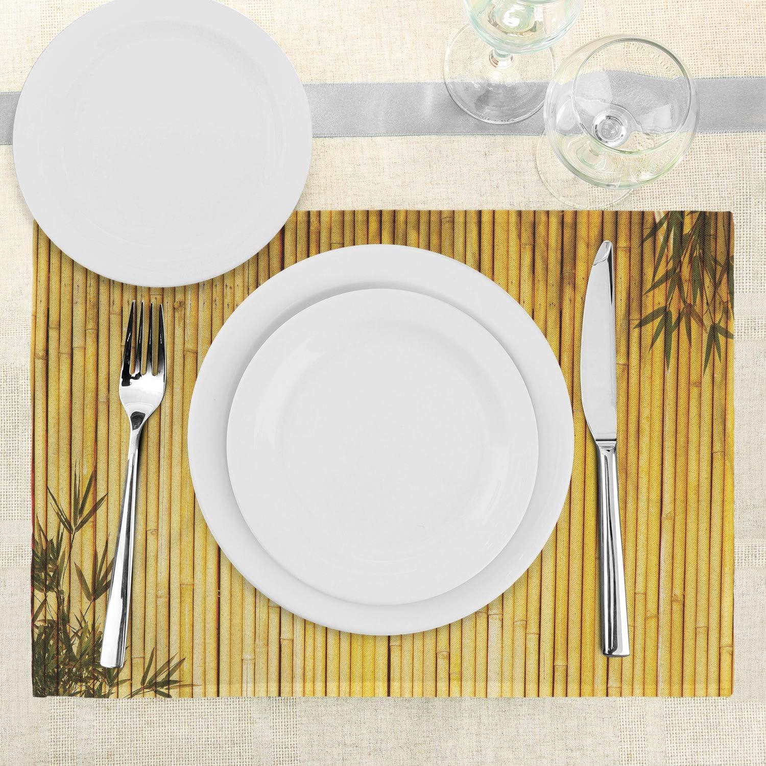 Ambesonne Forest Place Mats Set of 4, Simple Oriental Nature Leaf, Standard Size, Yellow Mustard