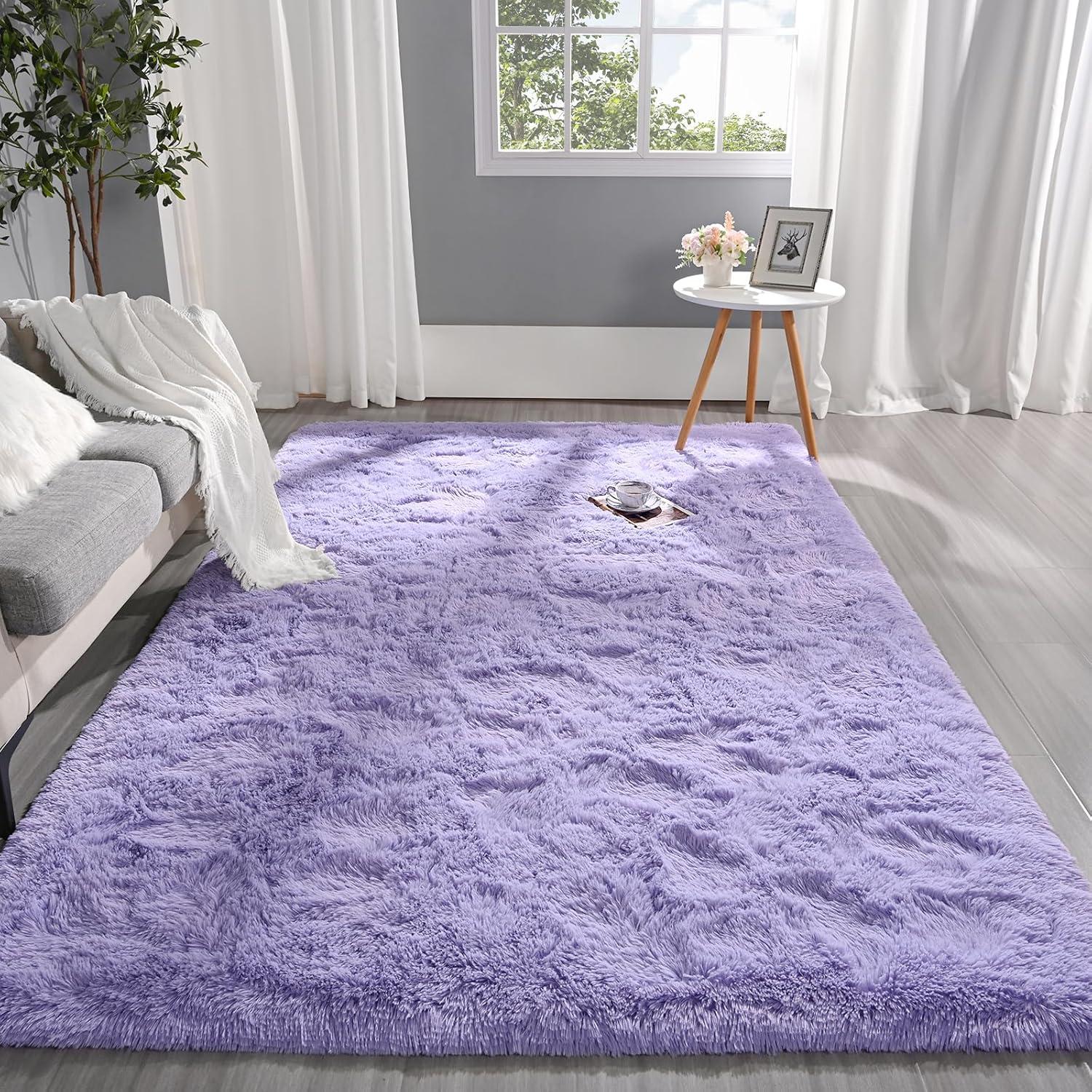 Noahas Fluffy Shaggy Rugs, 5x8 Feet Purple Plush Rugs for Girls Bedroom, Soft Kids Room Carpets, Large Bedside Rug, Upgrade Non-Slip Rugs for Children Nursery Dorm Home Decor, Purple