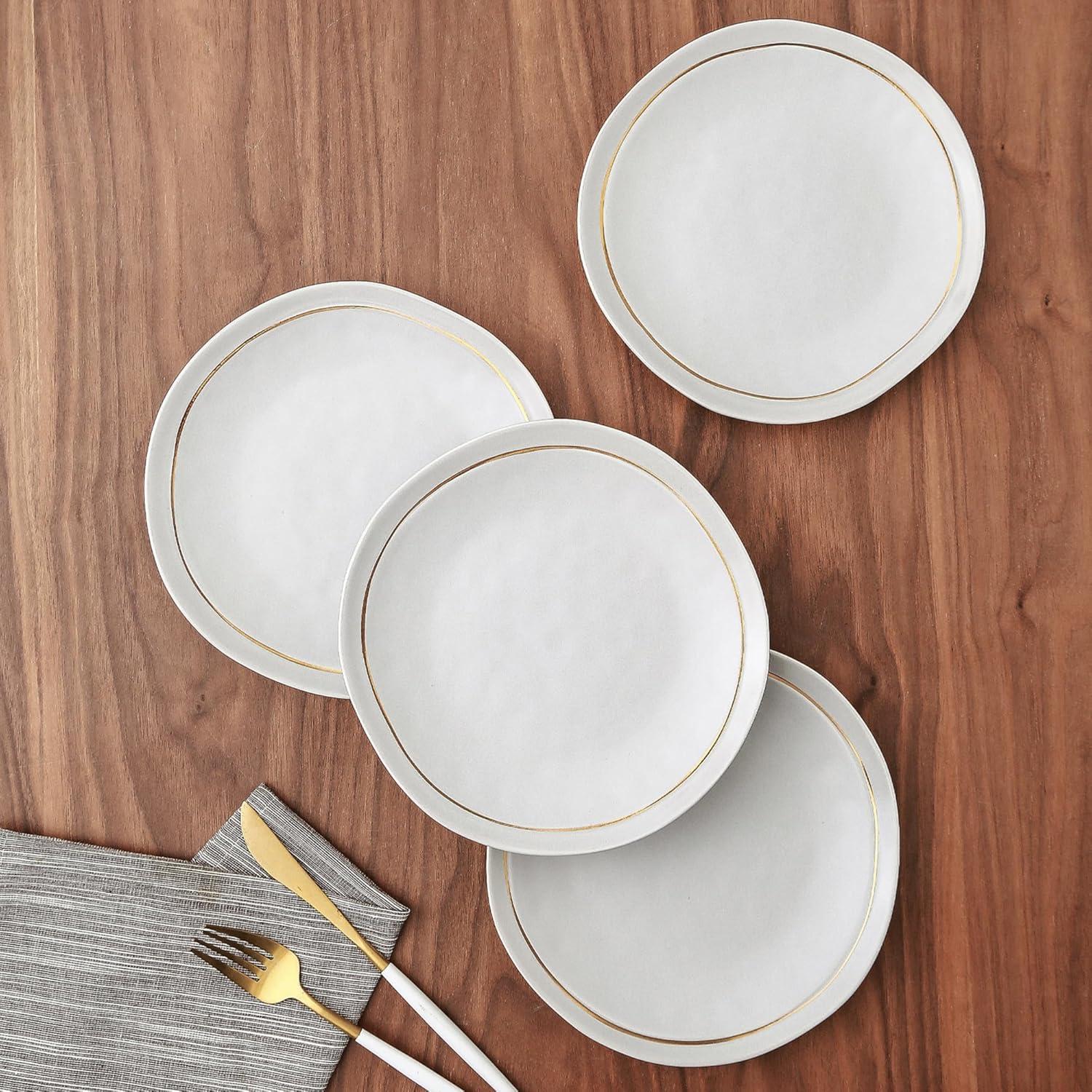 Gray Porcelain 32-Piece Dinnerware Set with Gold Detailing