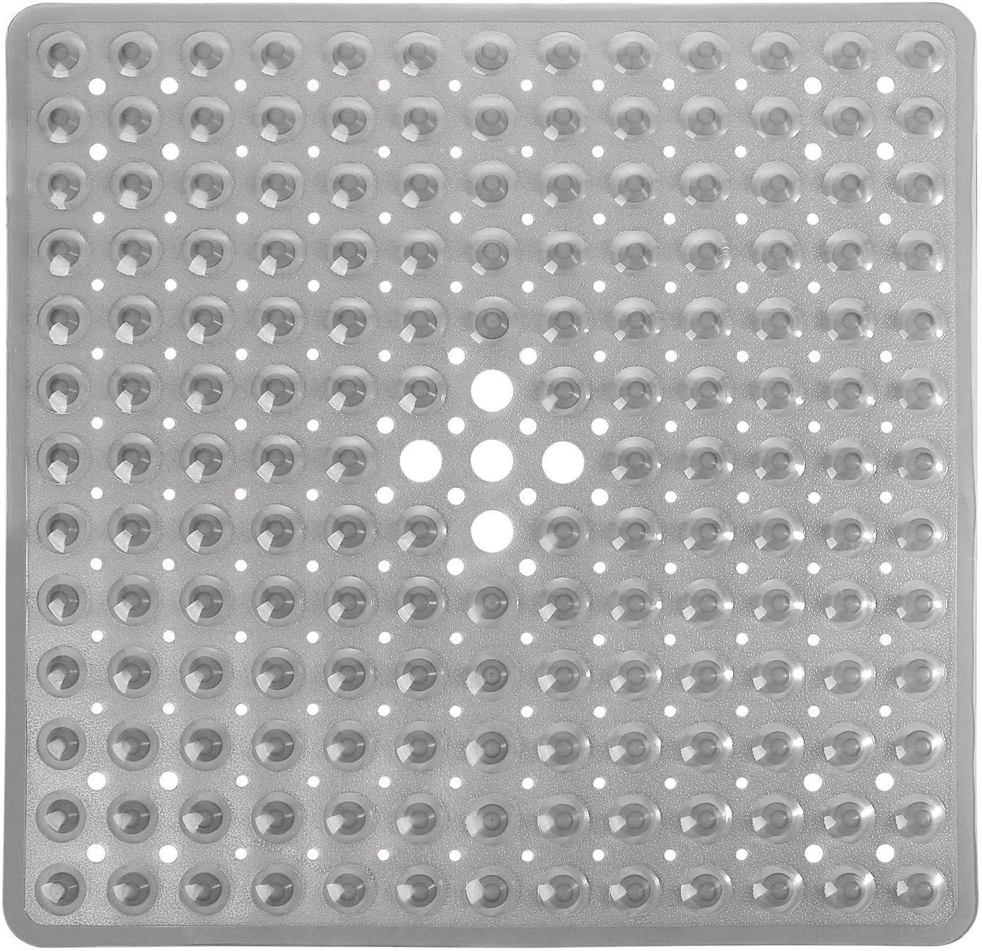 Clear Gray Non-Slip Square Shower Mat with Suction Cups