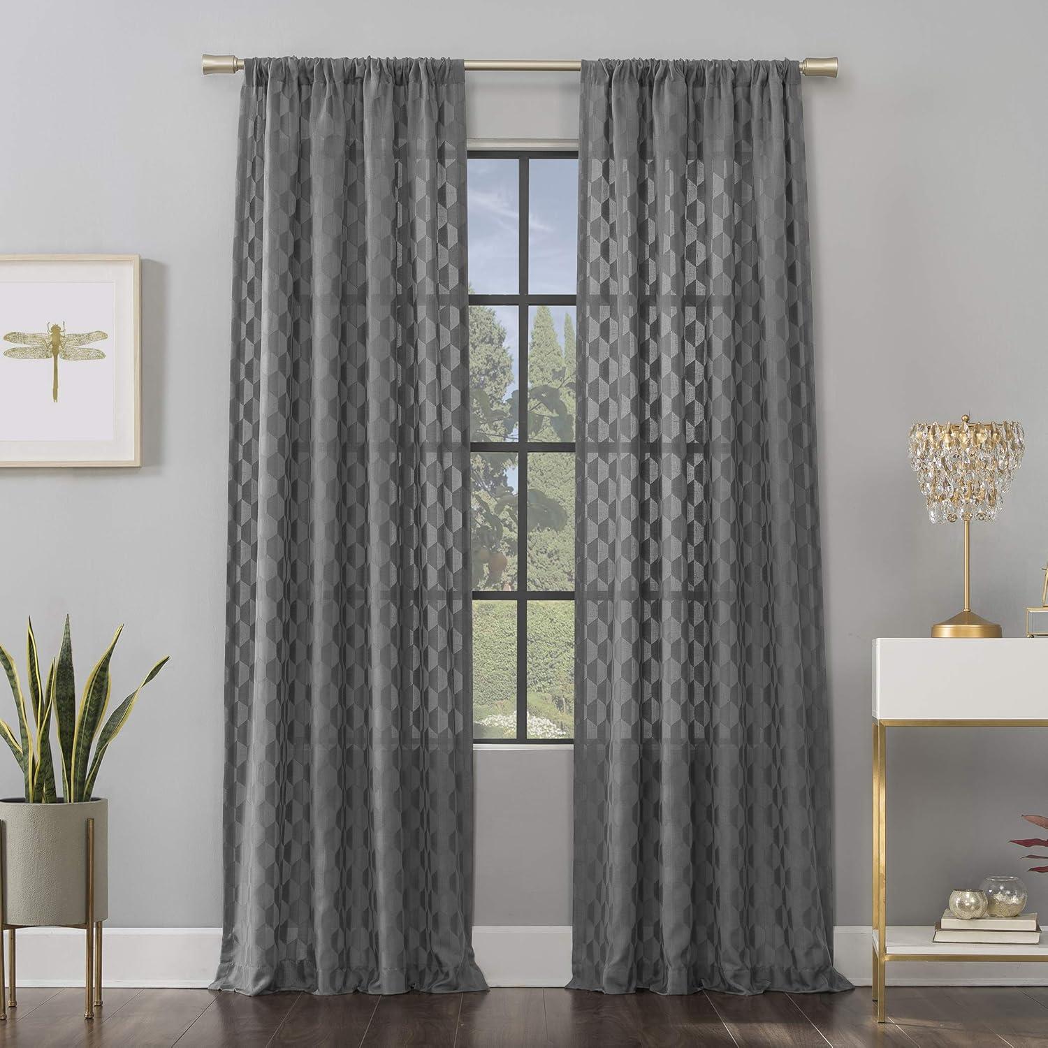 Scott Living Verge Geometric Clipped Jacquard Semi-Sheer Rod Pocket Curtain Panel