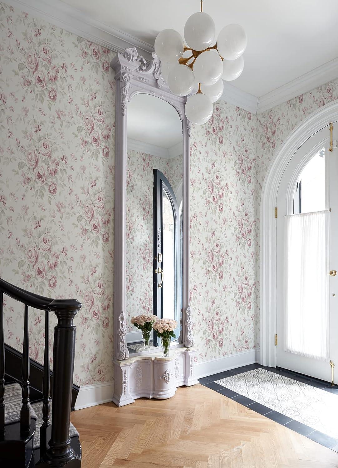 Chesapeake Manon Pink Rose Stitch Wallpaper