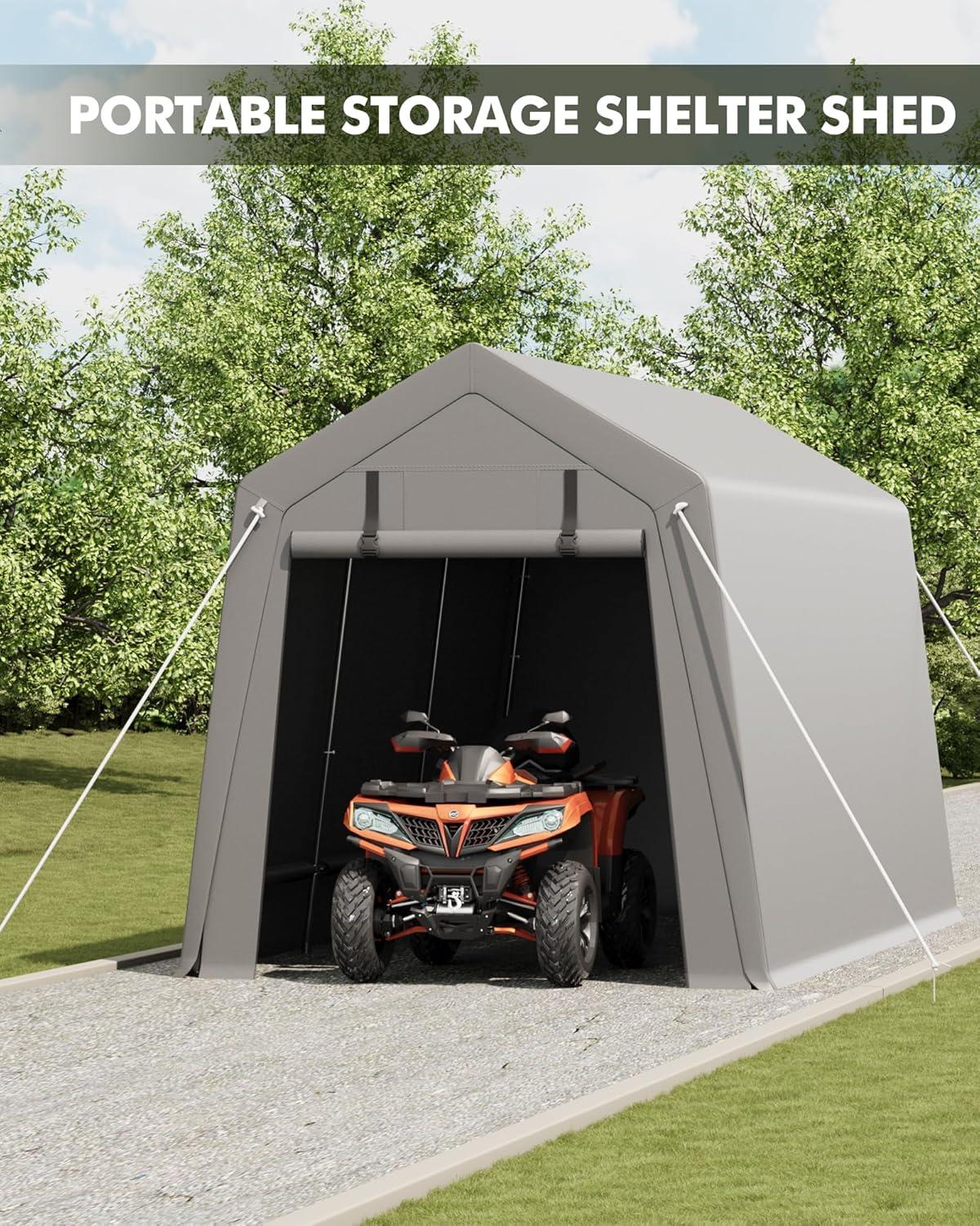 Gray Heavy Duty Waterproof Portable Carport with Zipper Doors
