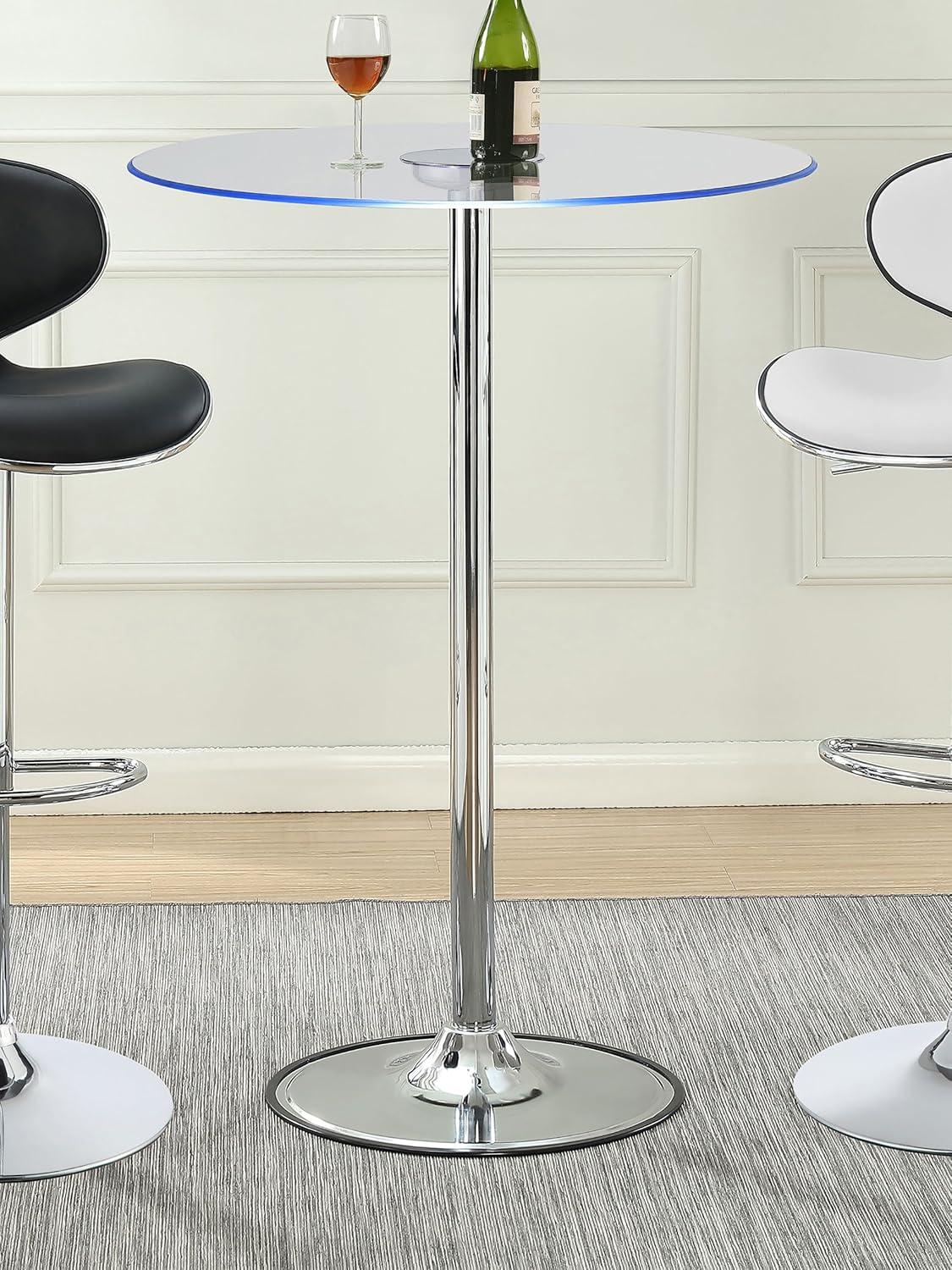 Coaster Company LED Round Pub Table, Chrome and Clear