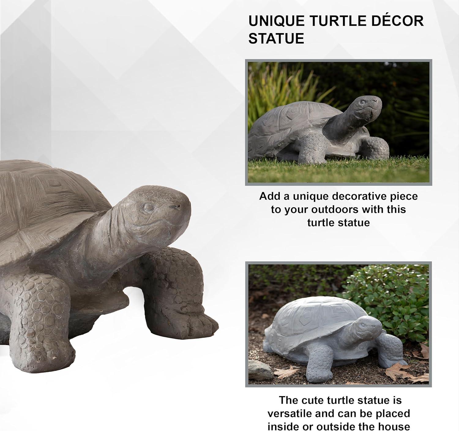 XBrand 30.3"L Light Grey Polystone Turtle Statue, Indoor or Outdoor Décor, Garden Décor, Turtle Garden Statue, Turtle Statuary