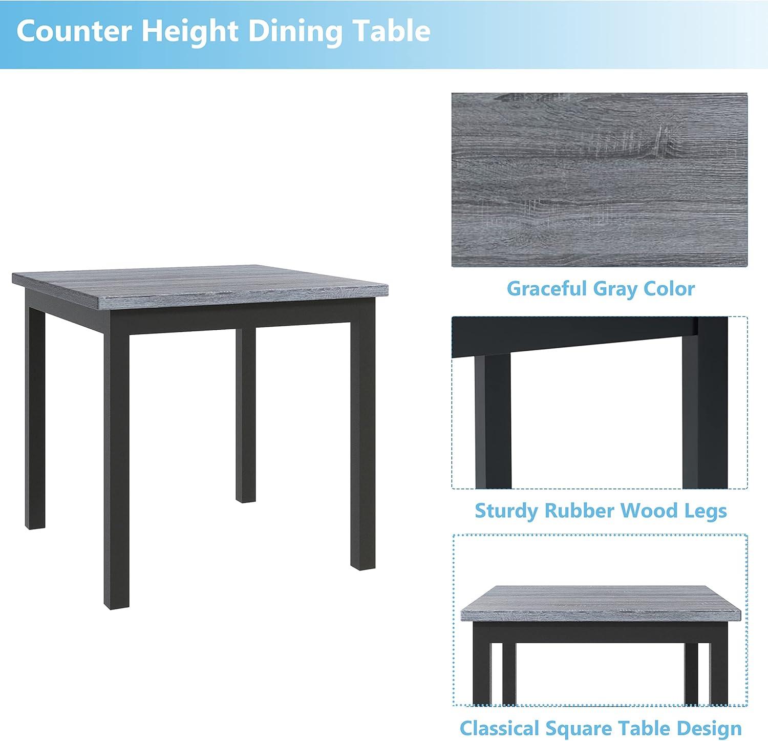 5-Piece Counter Height Dining Set, Includes 1 Solid Wood Table and 4 Upholstered High-Back Chairs w/Footrest for Kitchen, Diningroom, Living Room, Easy to Assemble