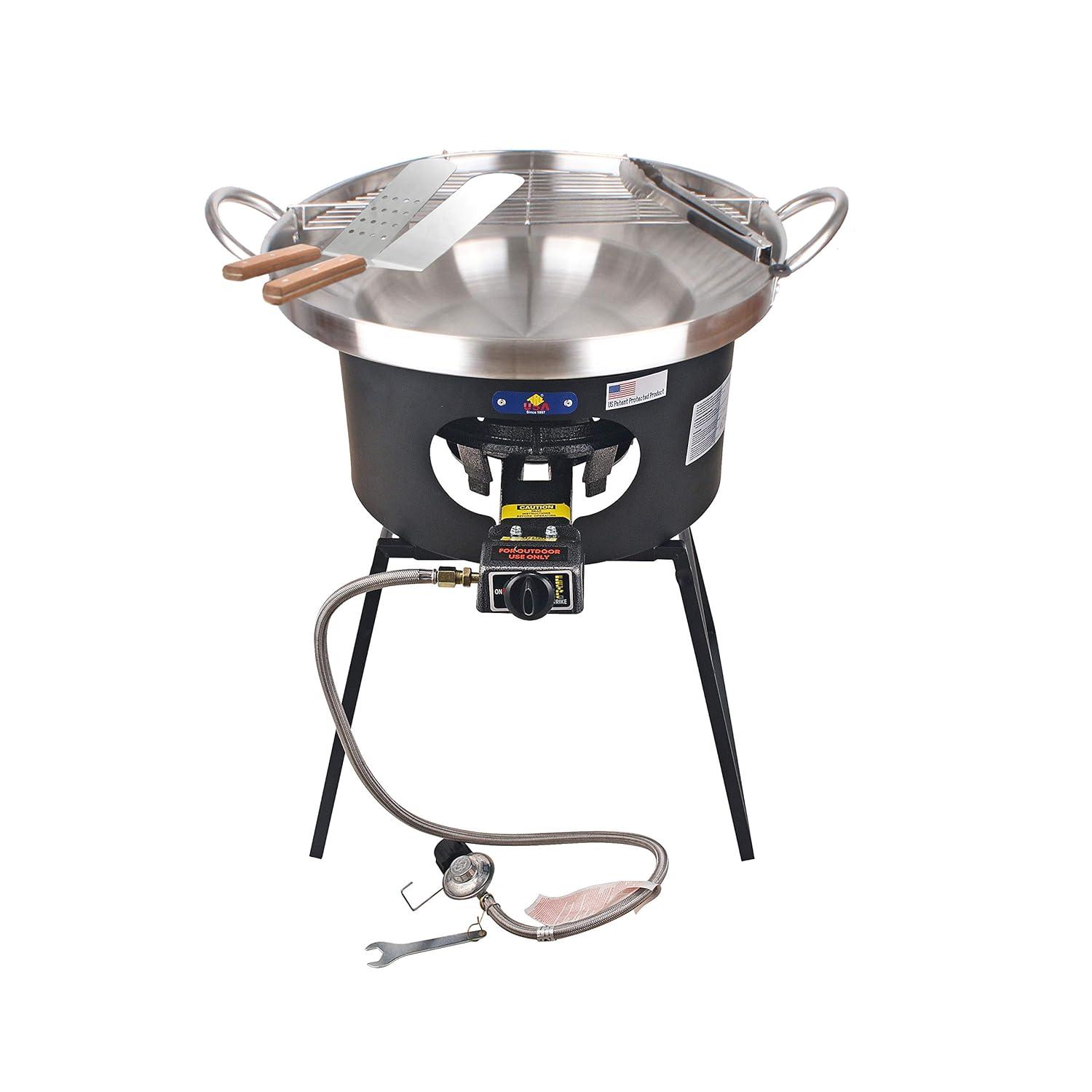 ARC ARC 23" Stainless Steel Concave Comal Set, 30,000 BTU Propane Burner and Stand, Discada Disc Cooker.