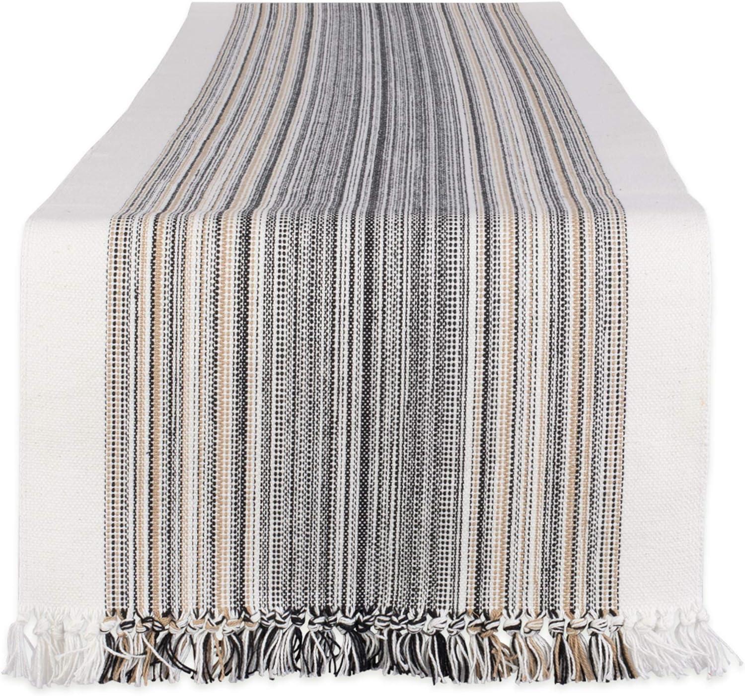 DII Everyday Collection, Fringed Stripe Tabletop, Table Runner, 14x108, Black