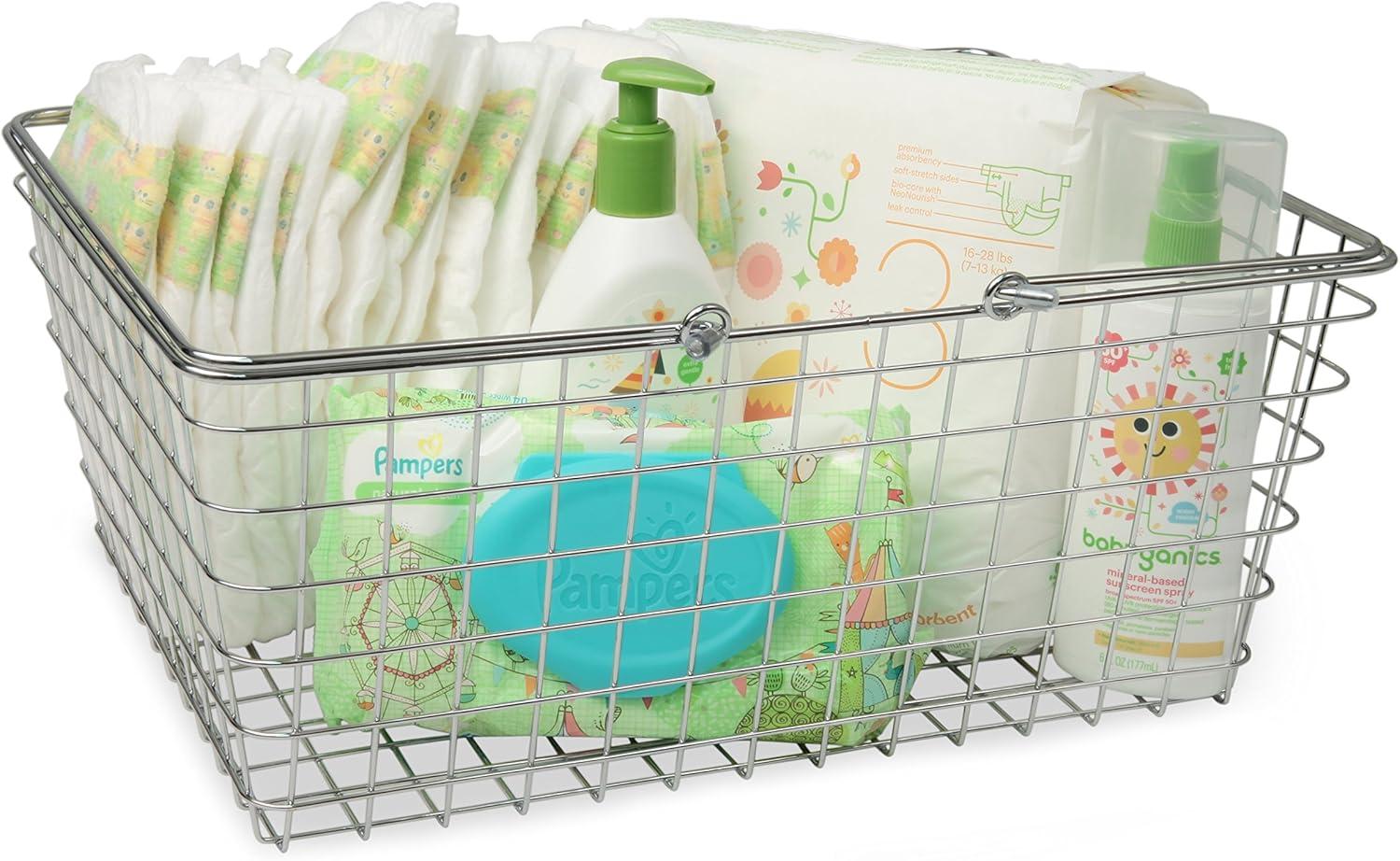 Spectrum Diversified Large Wire Basket: Metal Storage Utility, Multicolored, 21.5" W x 11.75" H, No Assembly Required